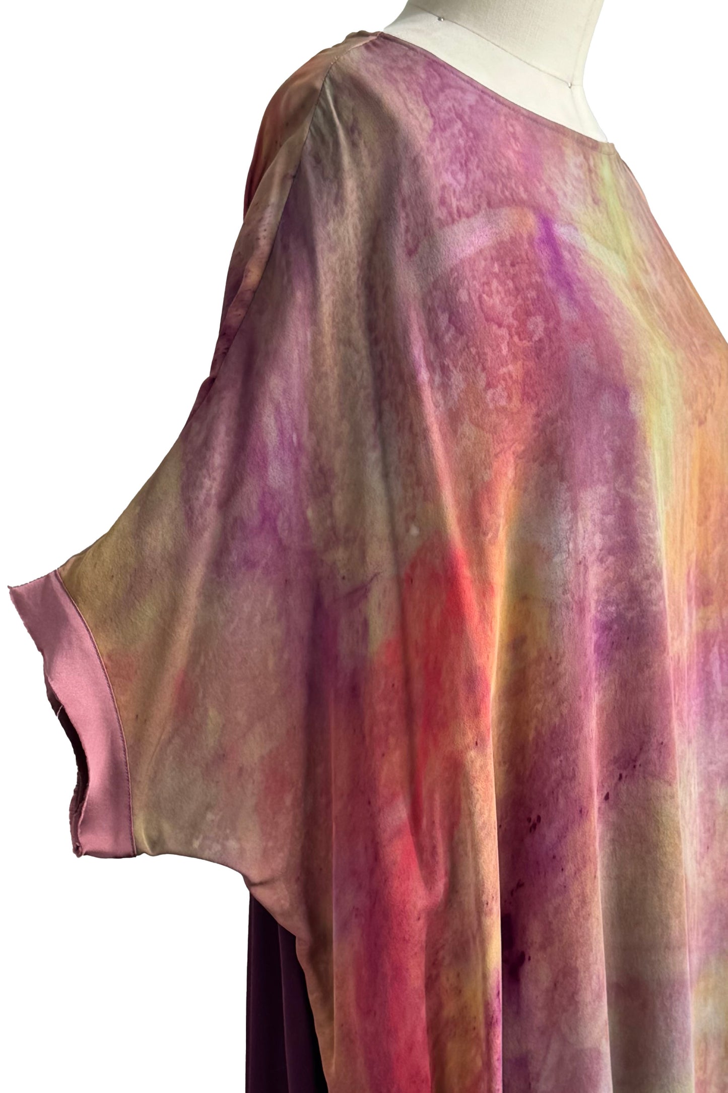 Deb Tunic Long | Silk Georgette | Painted Dye | Pink, Orange, Green & Purple