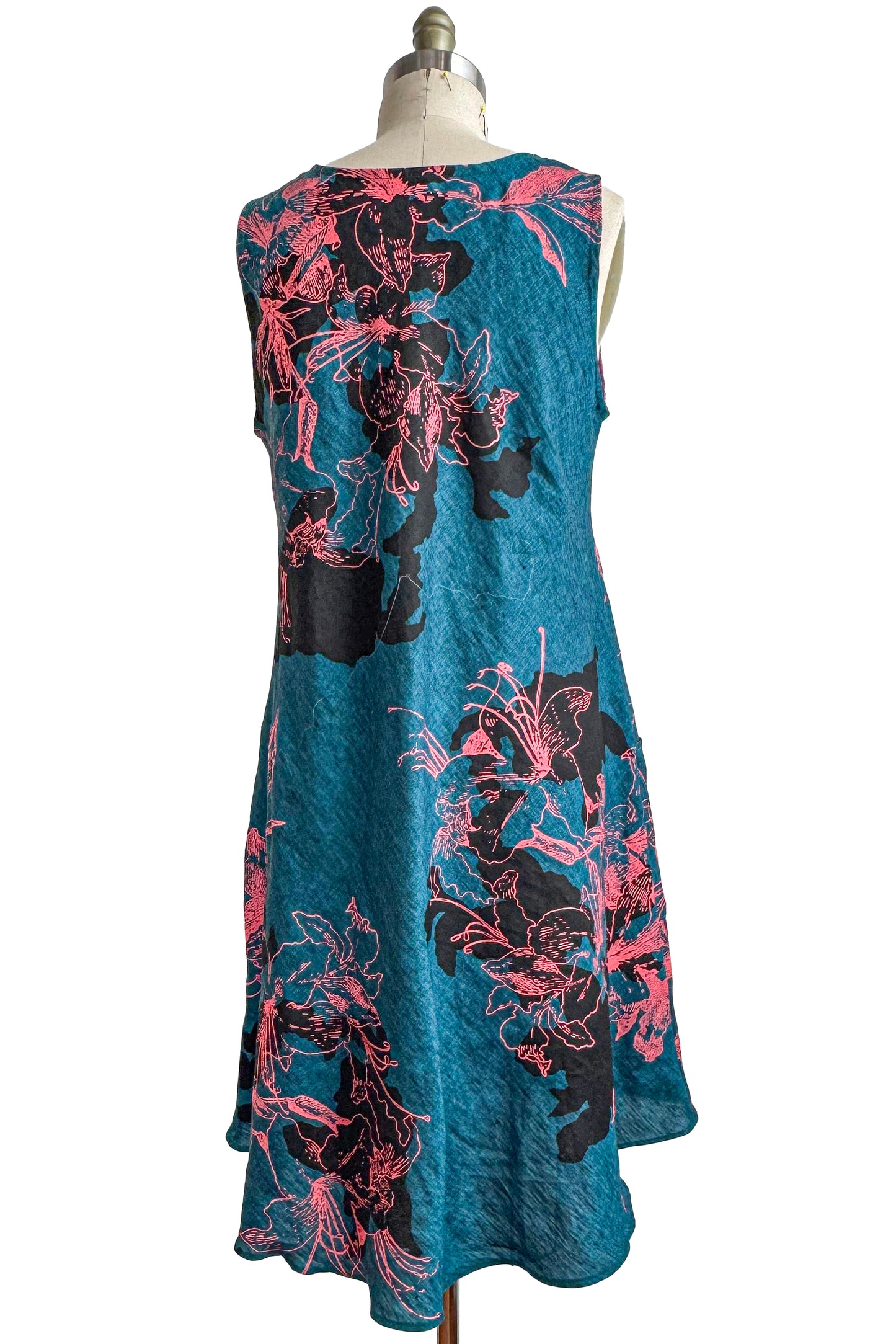 Emilia Dress | Linen | Azalea Print |Turquoise, Pink & Black | Small