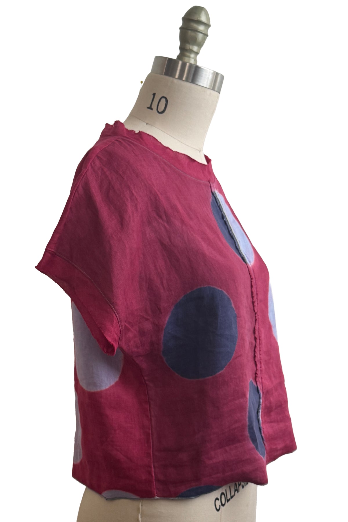 Jen Top | Linen | Itajime Dye Circles | Red, Lavender & Navy | Small