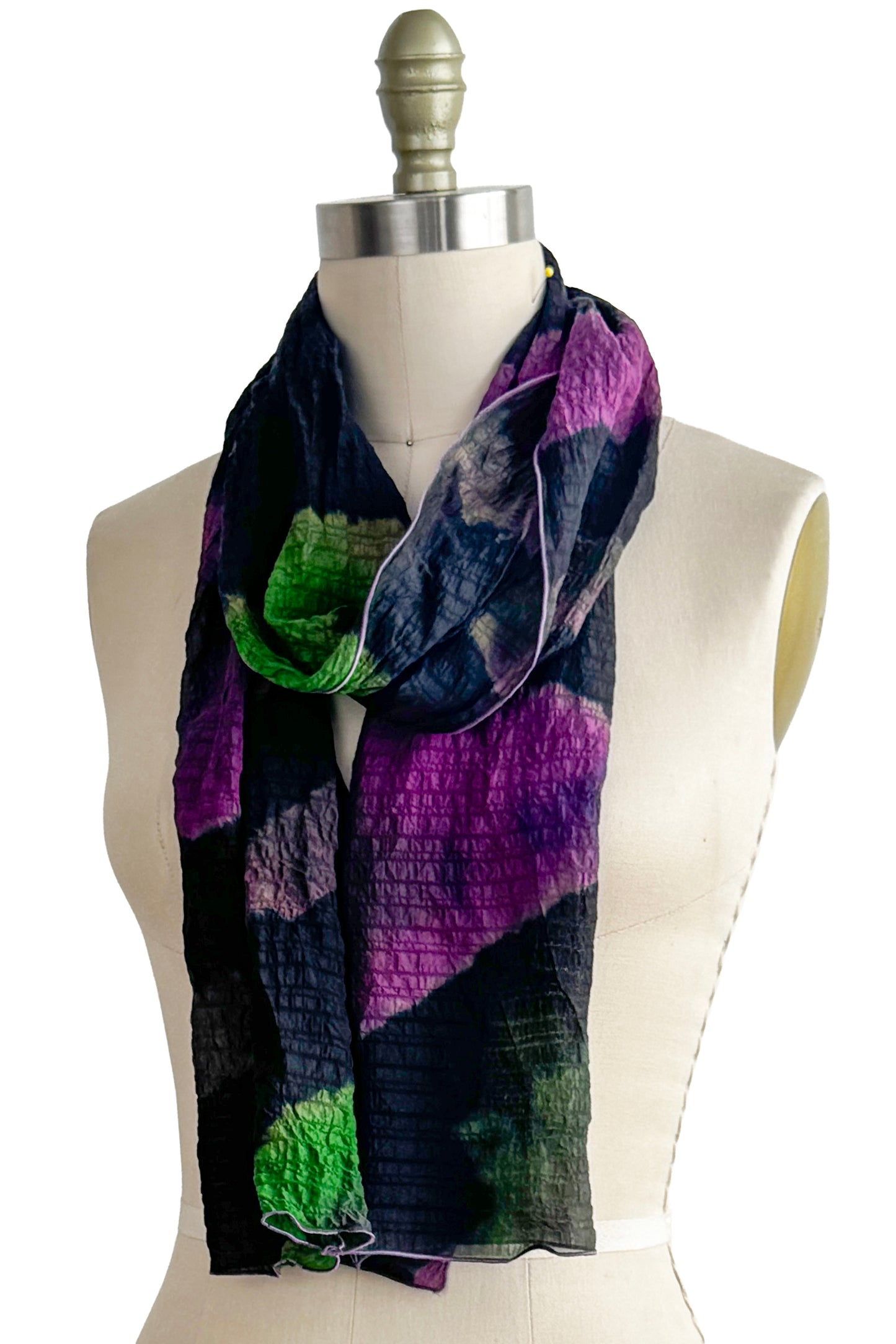 Waffle Silk Shawl | River Dye | Black, Purple & Green