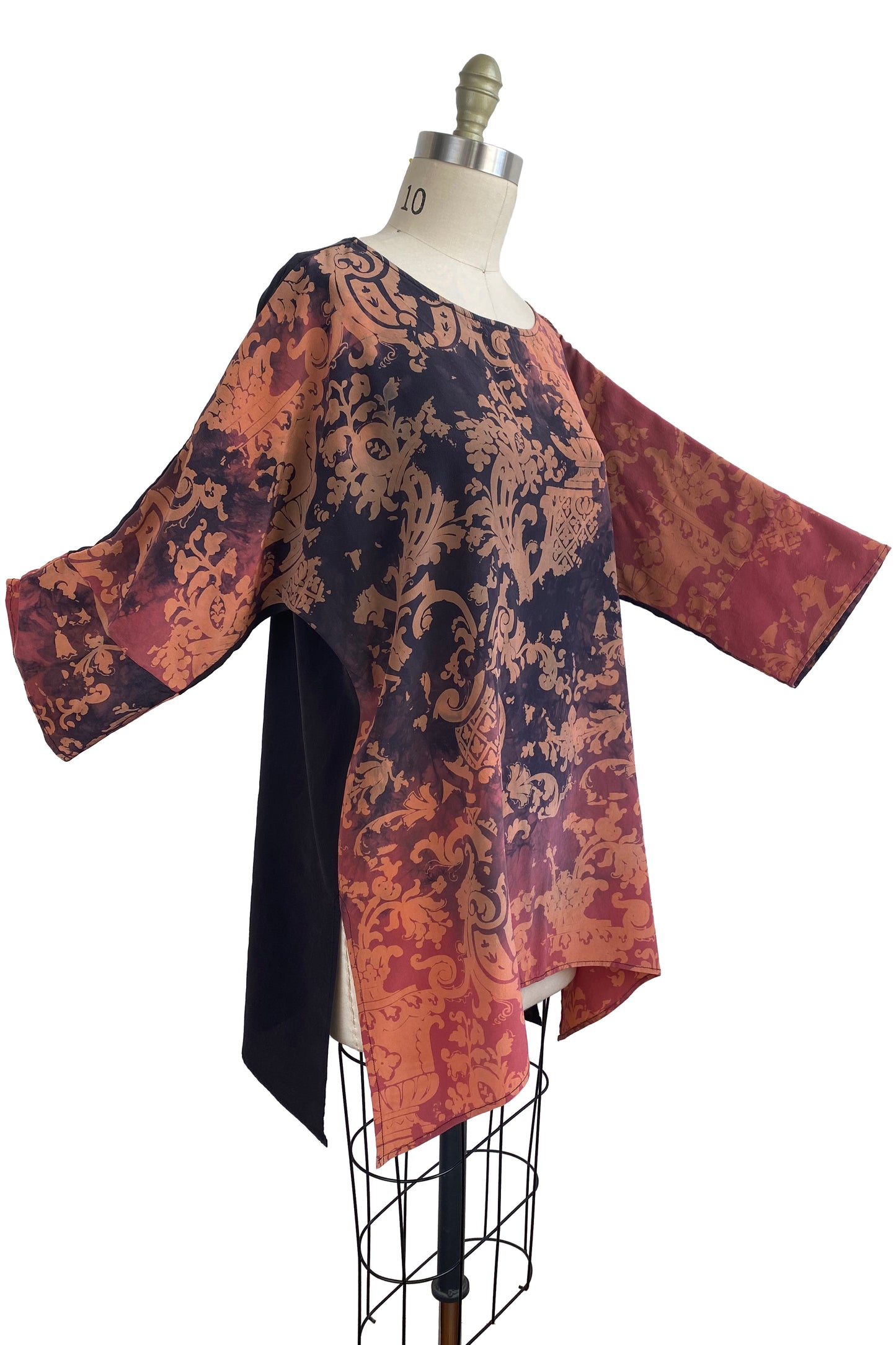 Greg's Tunic | Silk Georgette | Wallpaper Print | Orange, Coral & Eggplant
