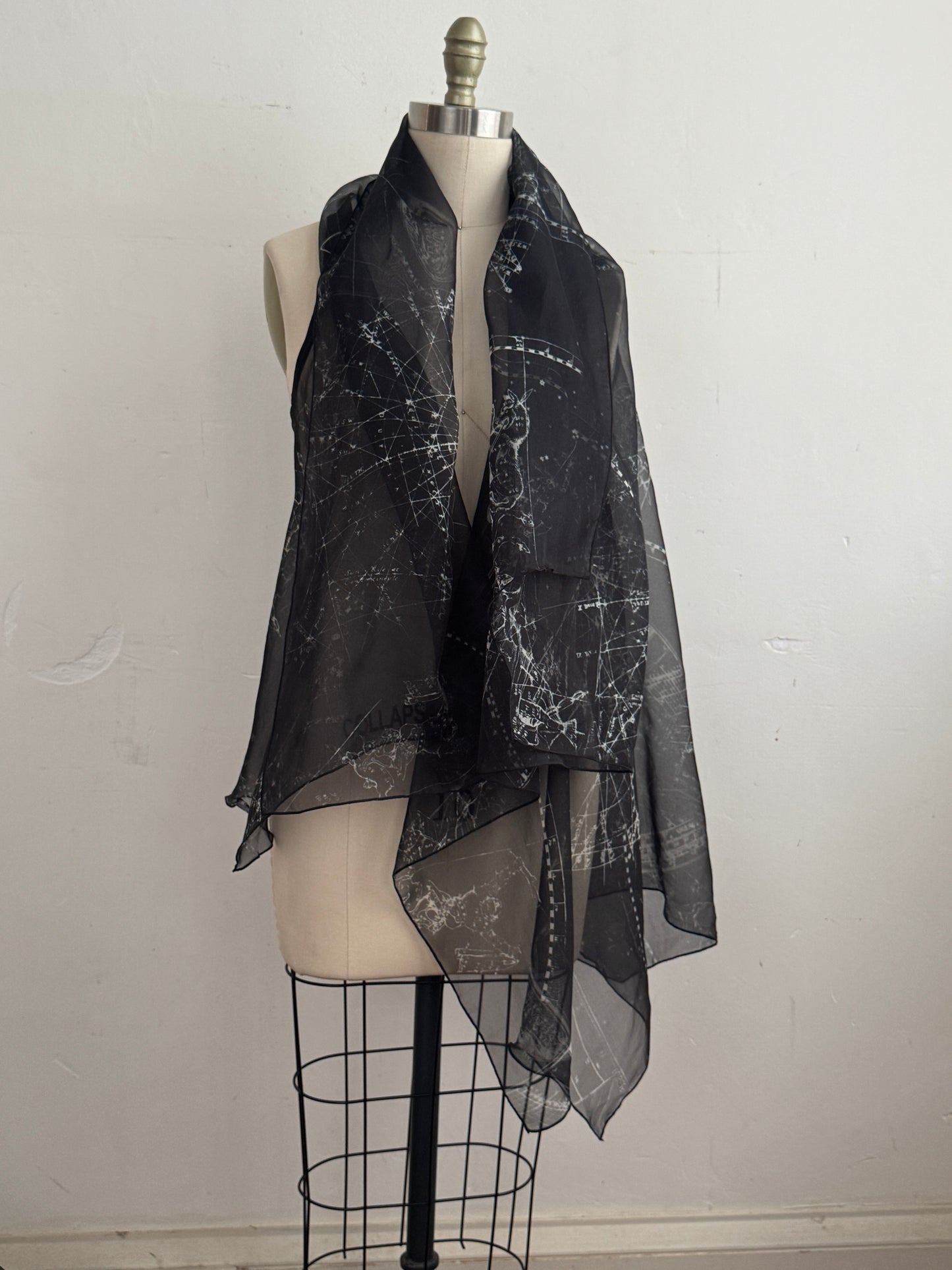 Asymmetrical Wrap Vest | Silk Organza | Celestial Print | Black