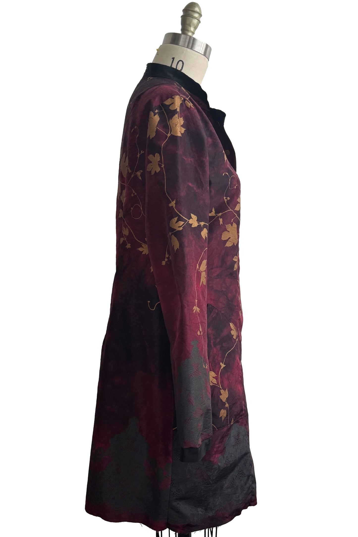 Hampton Coat | Silk Taffeta | Hops Vine Print | Burgundy, Black & Gold | Medium