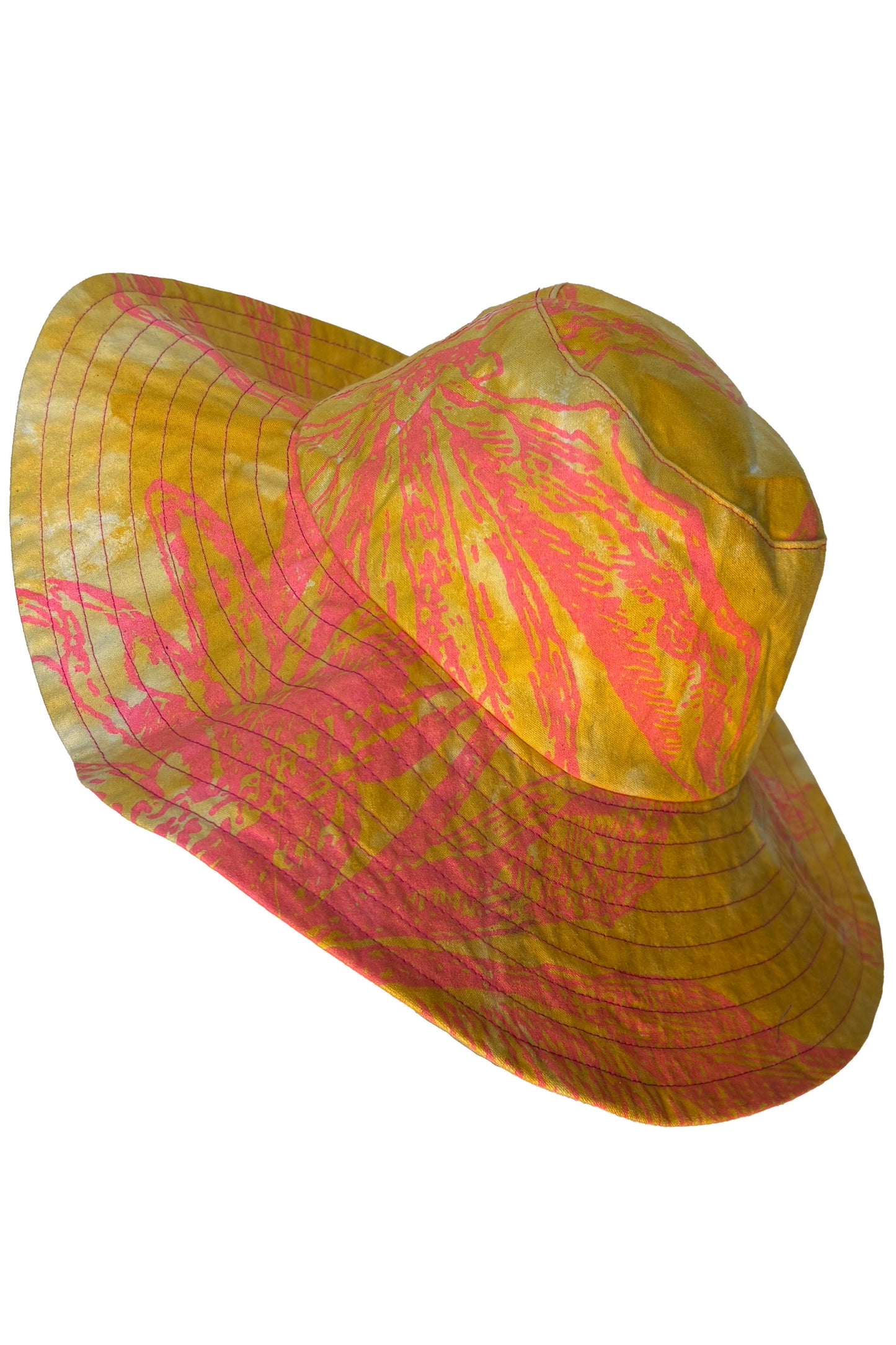 Amalfi Wide Brim Hat | Cotton | Azalea Print | Yellow & Orange | Medium