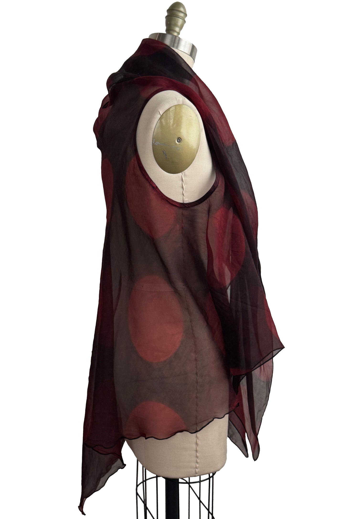 Asymmetrical Wrap Vest | Silk Organza | Itajime Dye Circles | Black & Red