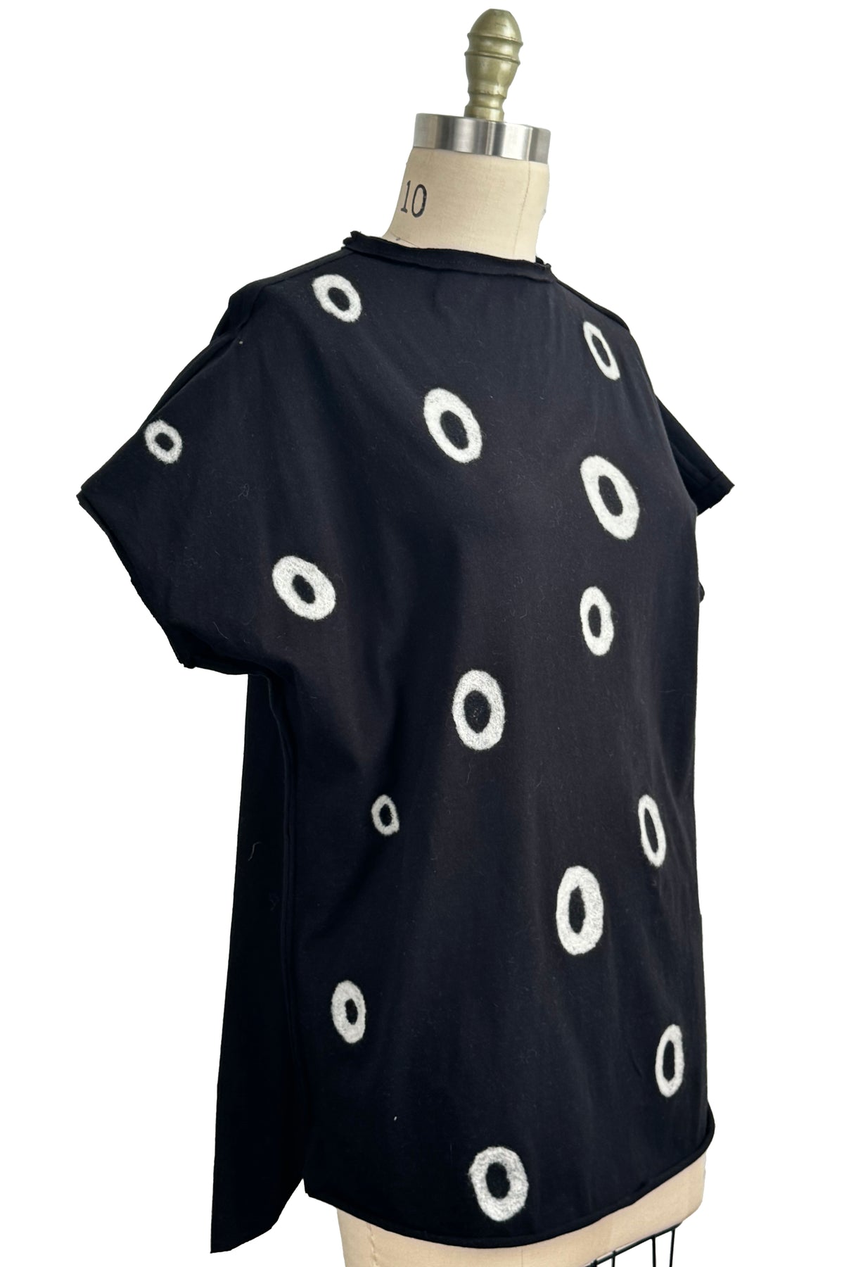 Jen Top | Organic Cotton Jersey | Needle Felted Dots | Black & White | Medium Long