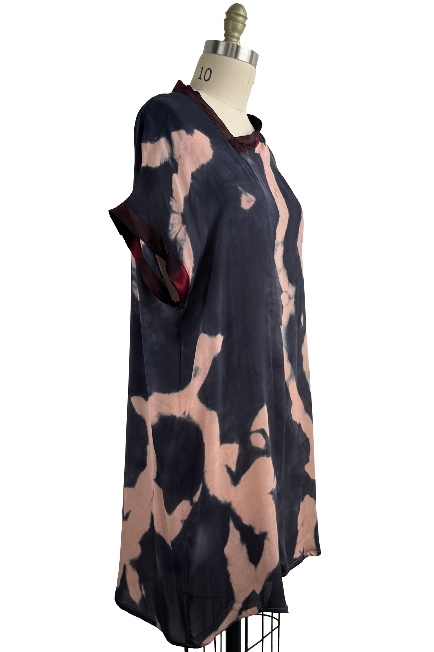 Petra Tunic | Silk Georgette | Itajime Dye | Charcoal & Light Pink | Large