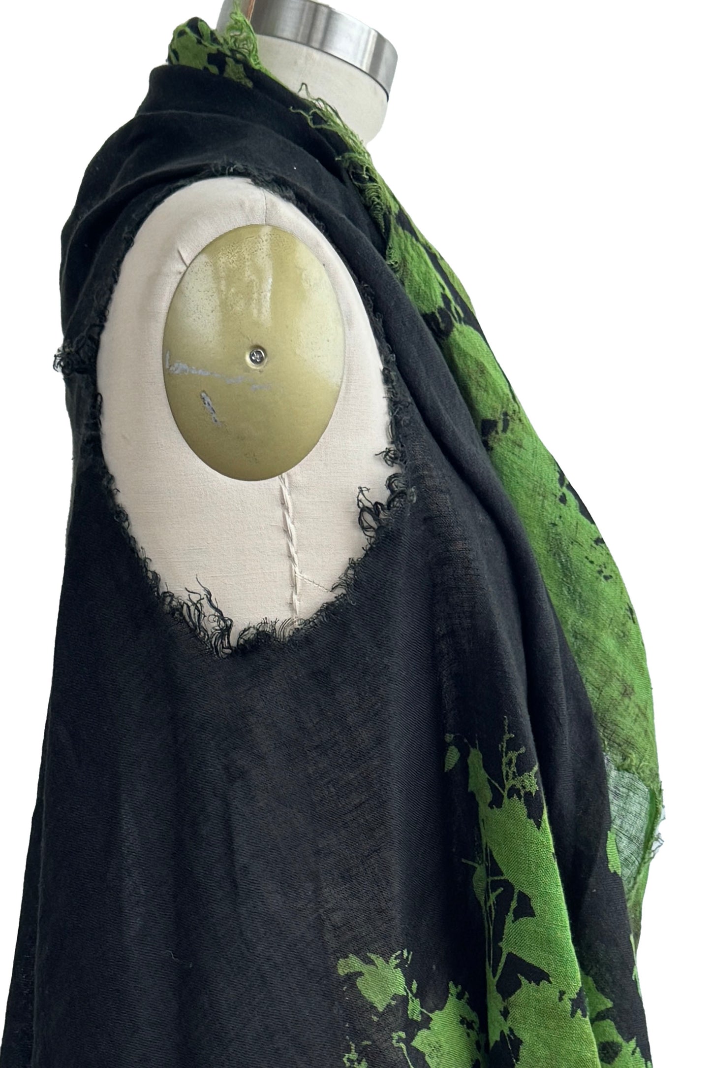 Asymmetrical Wrap Vest | Open Weave Linen | Bramble Print | Green & Black