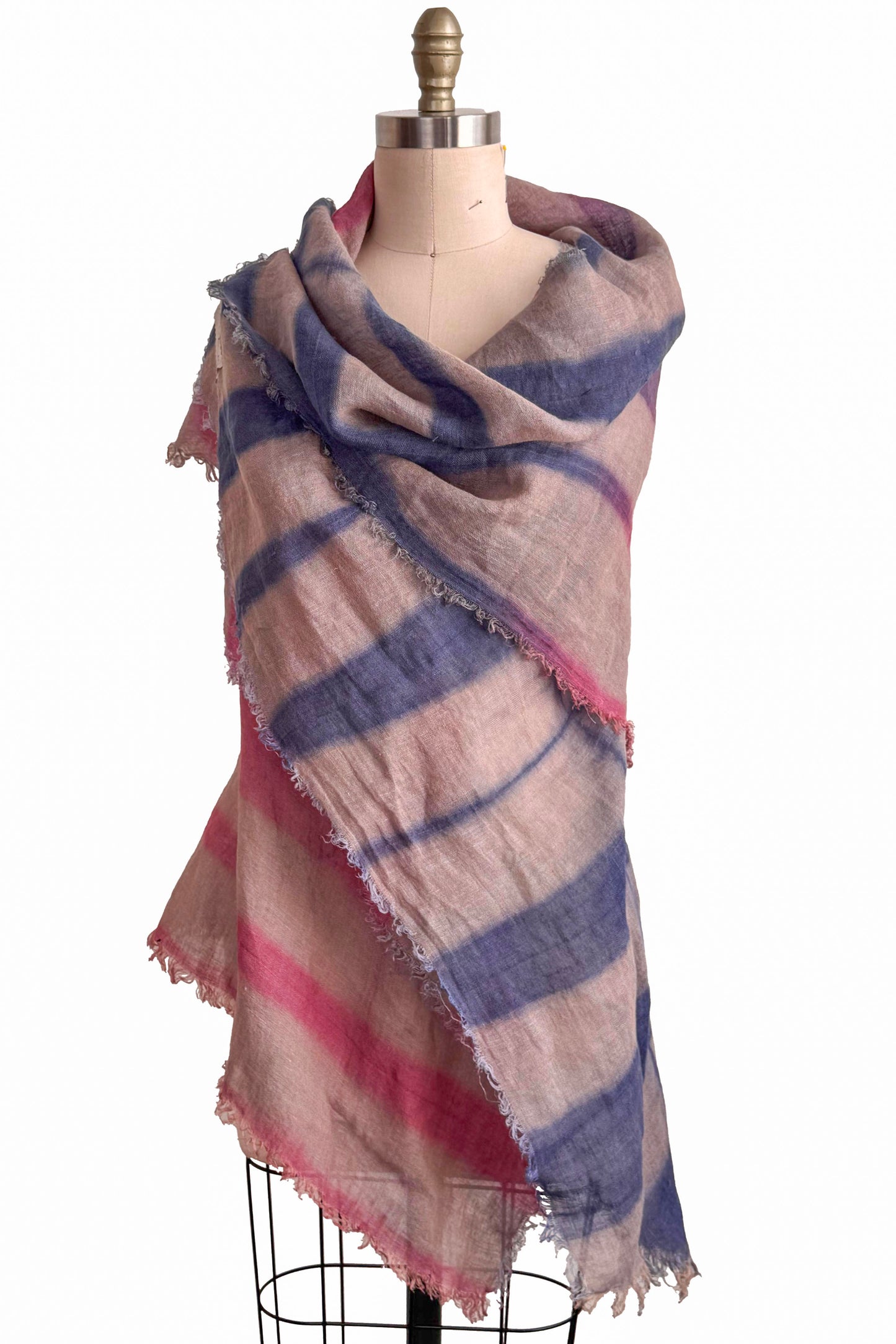 Asymmetrical Wrap Vest | Open Weave Linen | Itajime Dyed | Natural, Red & Blue