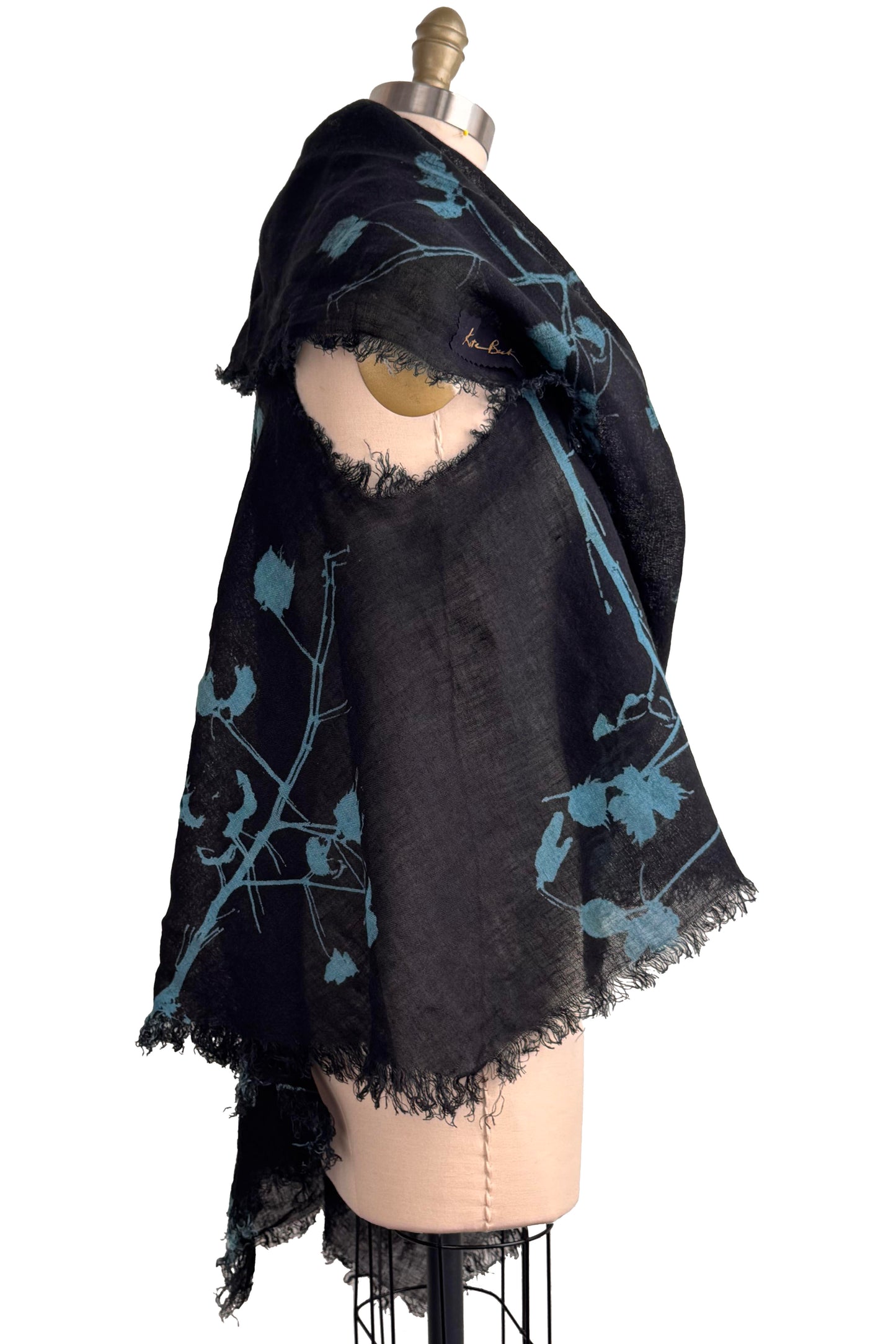 Asymmetrical Wrap Vest | Open Weave Linen | Cotton Print | Black & Turquoise