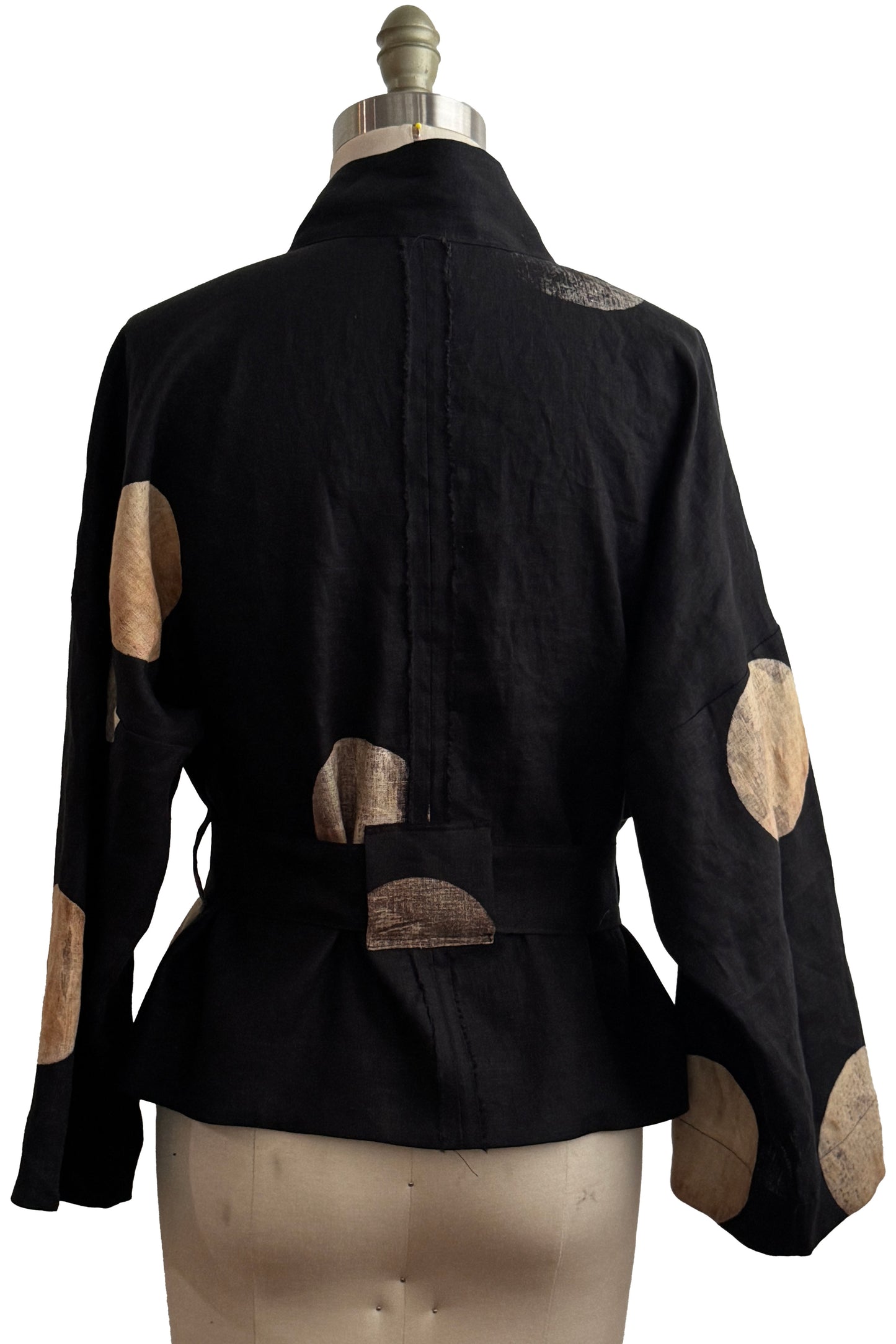 Nantes Kimono Jacket | Linen | Moon Dot Print | Black & Natural | Medium (3)