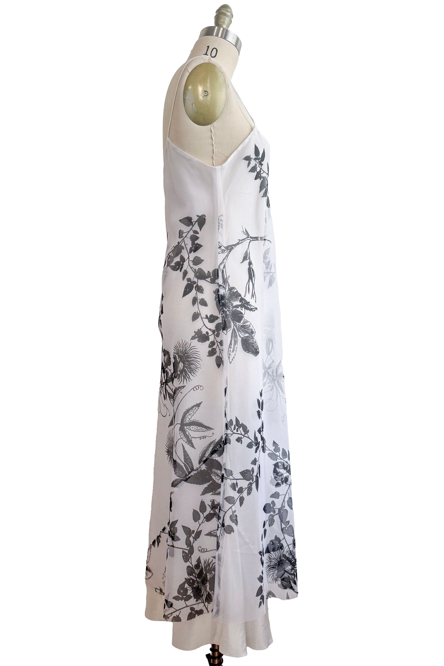 Kappa Reversible Dress | Silk Organza | Camellia & Vine Print | White & Black | Medium