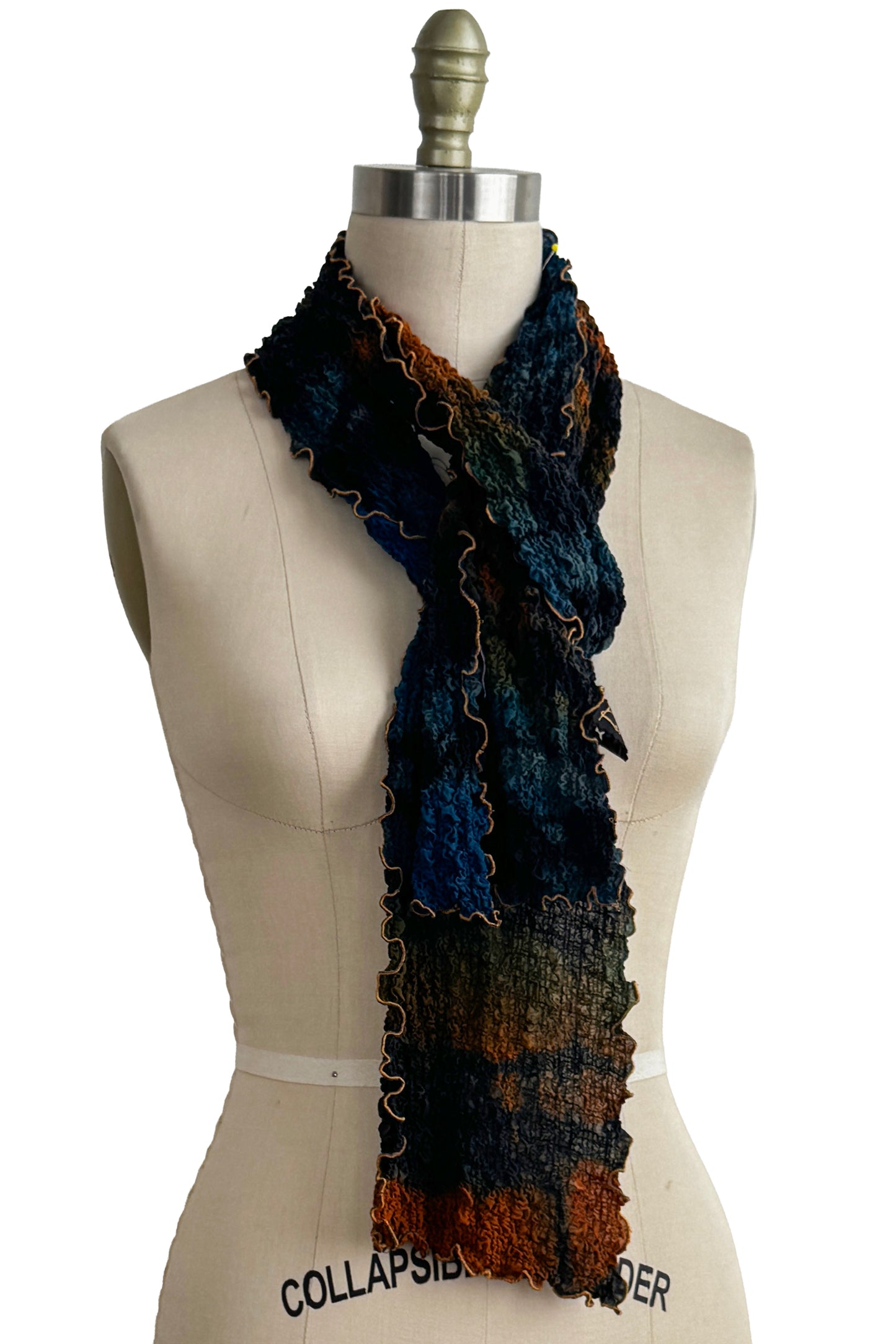 Bubble Scarf | Bubble Textured Silk | Black, Rust Orange & Turquoise