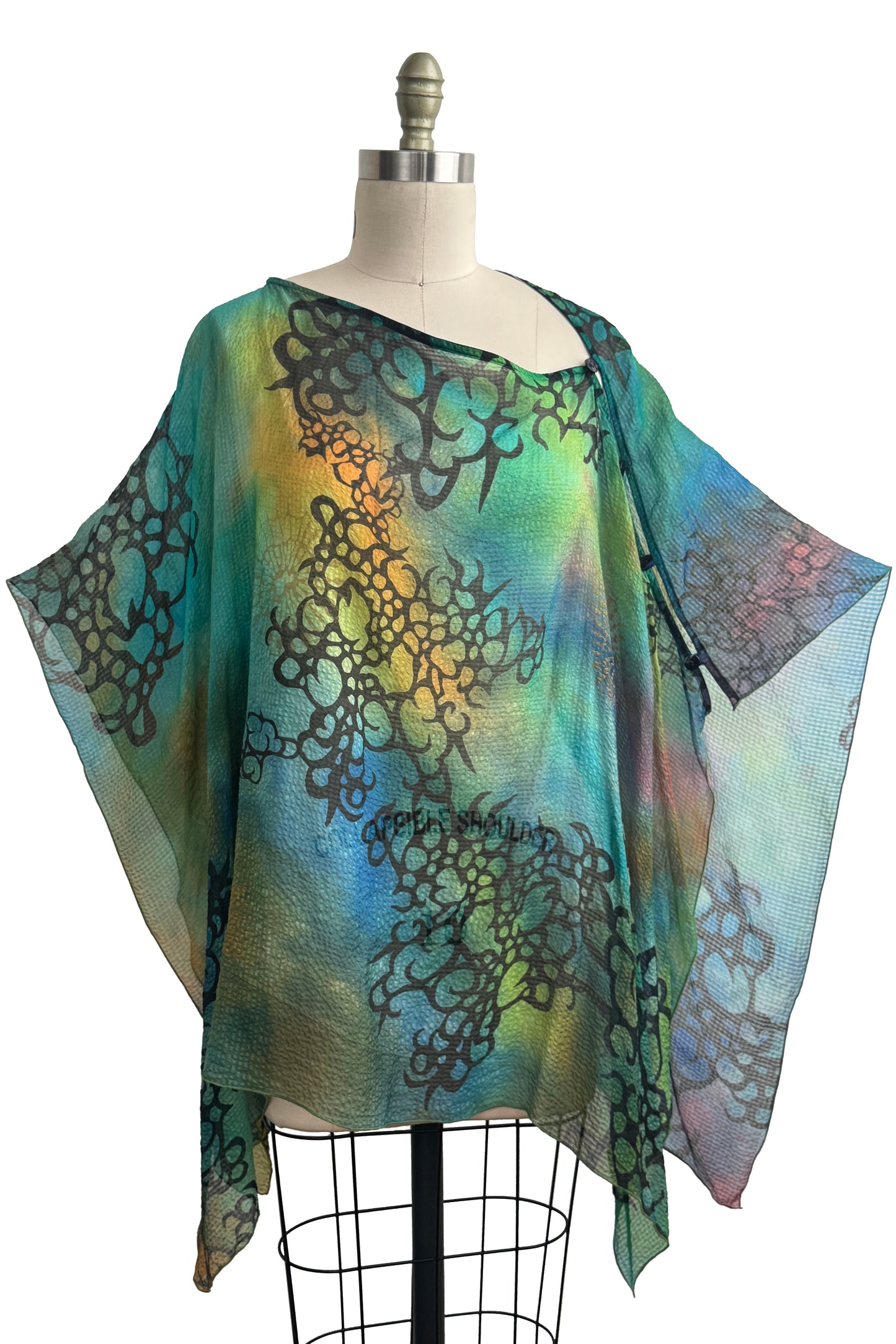 Button Drape | Seersucker Silk | Oceana Print | Blue, Green, Orange