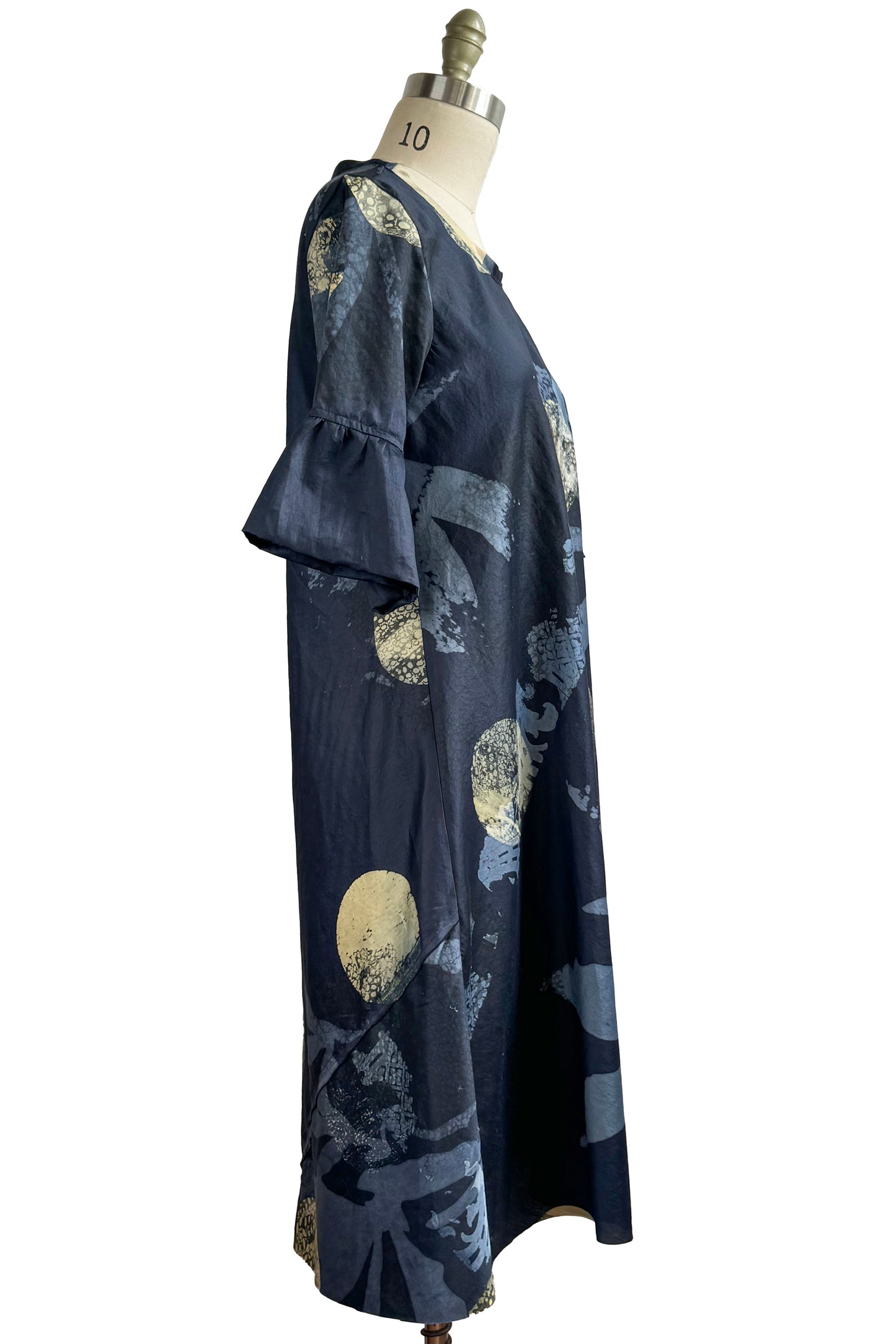 Jazzy Fest Dress | Silk Linen | Azalea & Moon Print | Indigo & Natural | Small