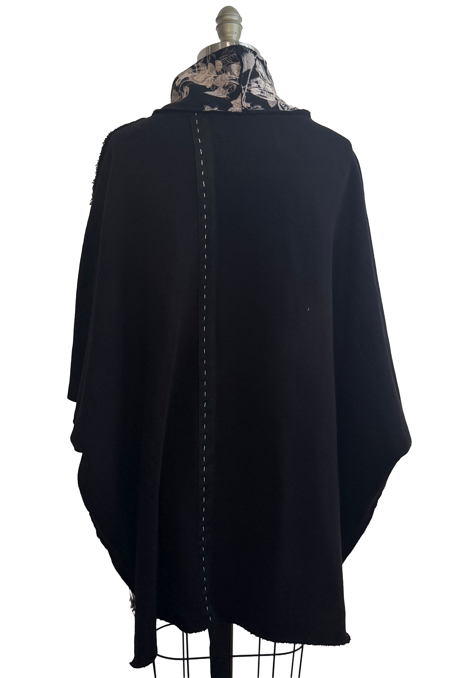 KB x Alquimie Studio Wolf Cape | Organic Cotton French Terry | Tile & Vine Print Right | Black & Natural | Medium