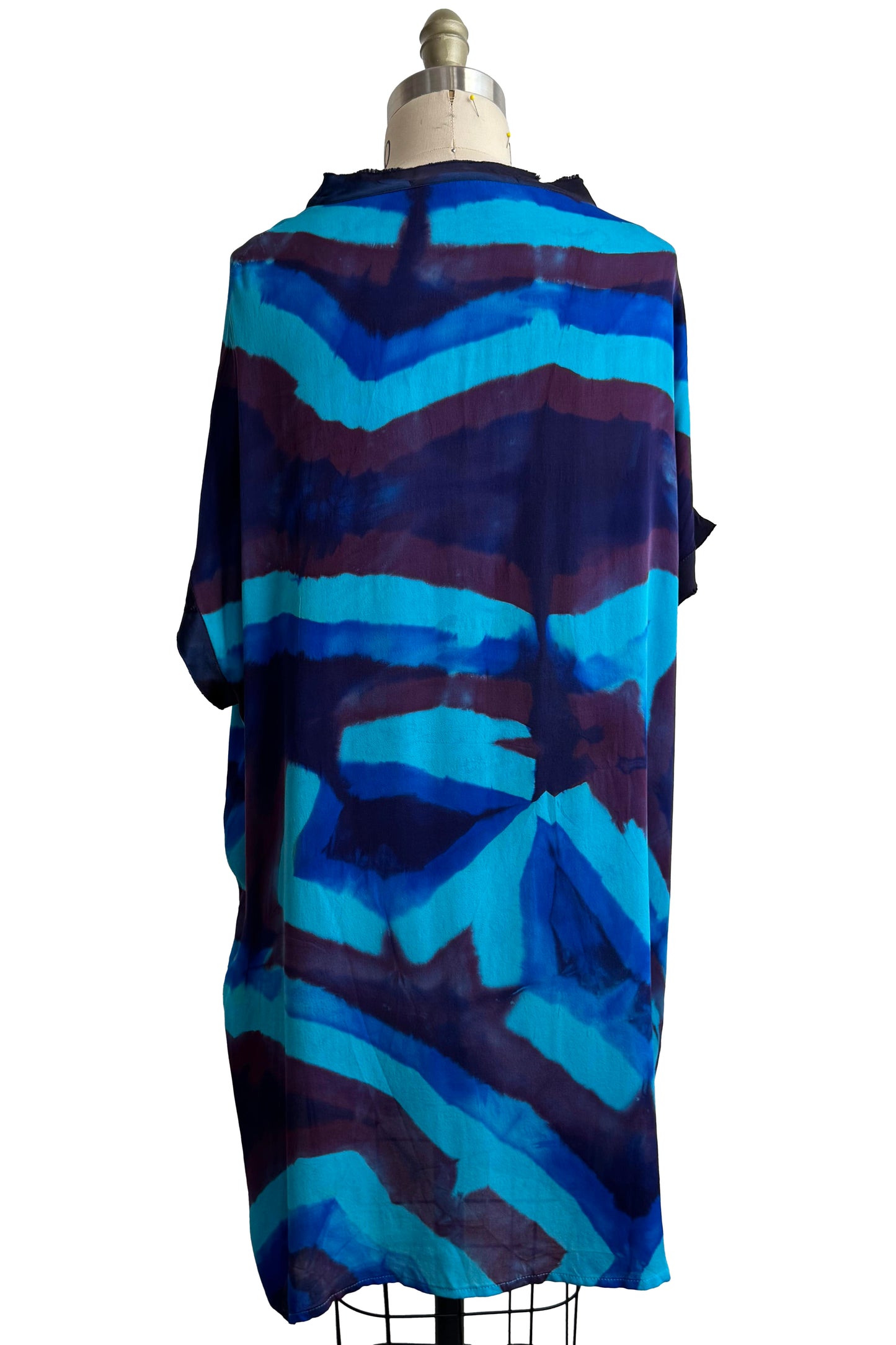 Petra Tunic | Silk Georgette | Itajime Dye | Blue, Black & Purple | Small