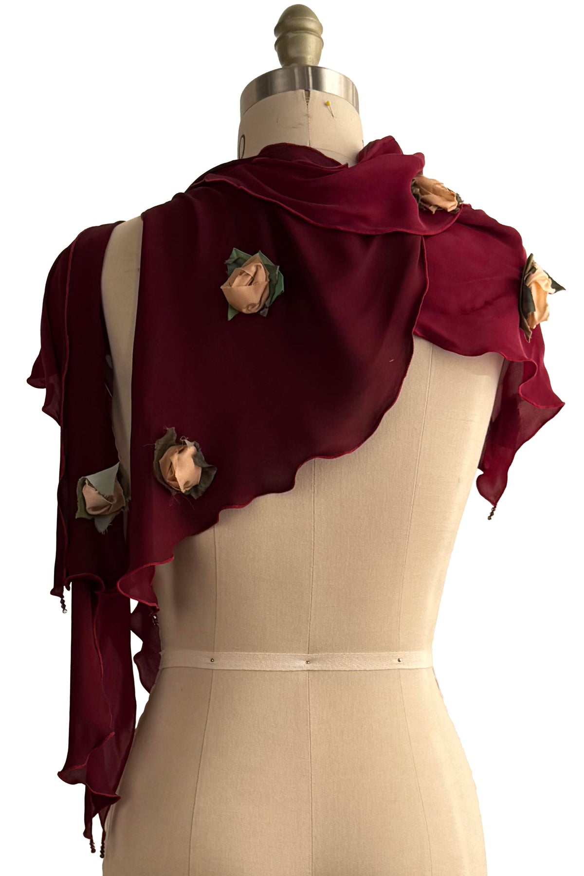Flower Krazy Scarf | Silk Georgette | Burgundy & Blush Peach