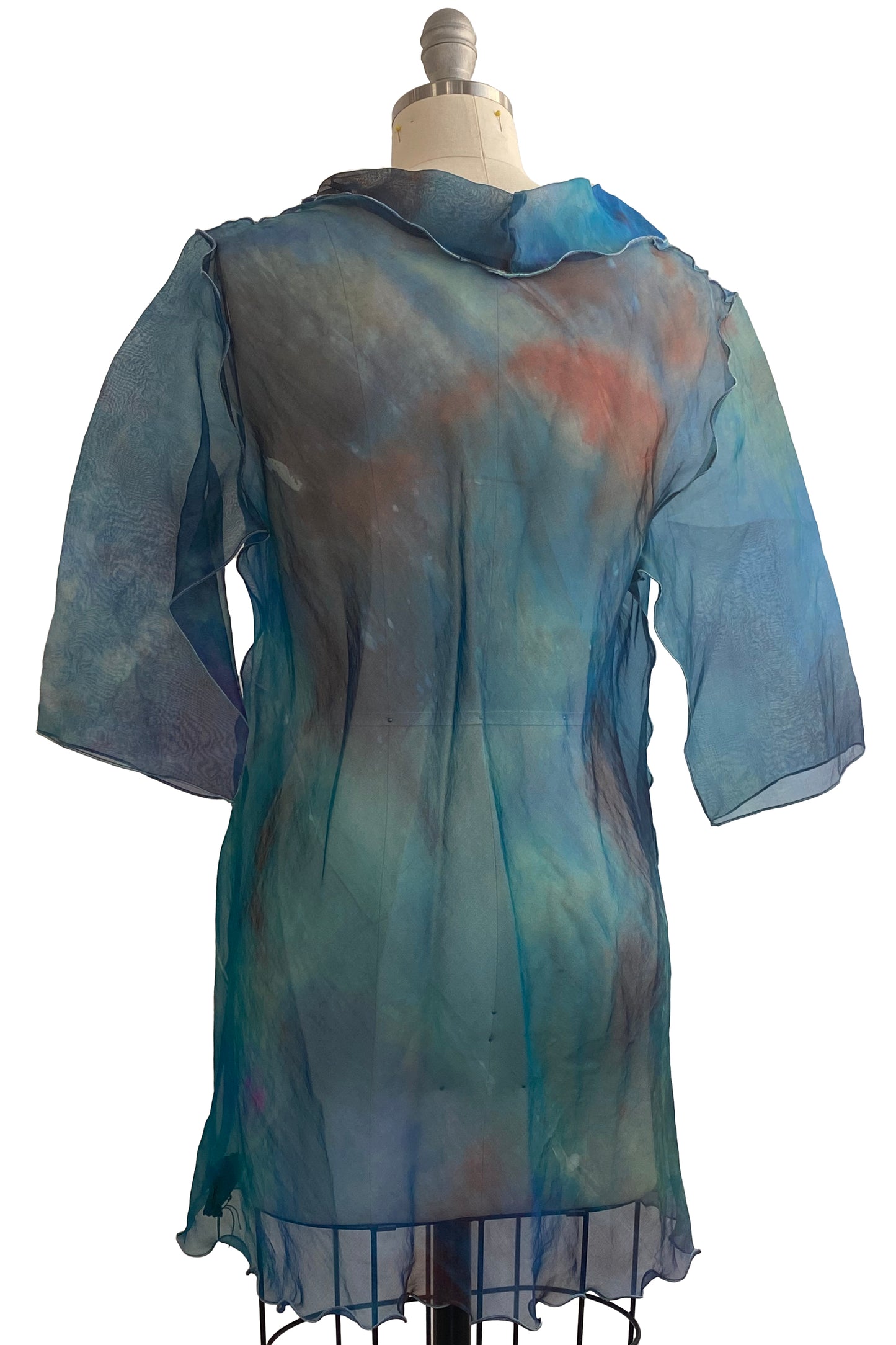 Fiona #5 Bias Tunic | Silk Organza | Painted Dye | Turquoise | Large