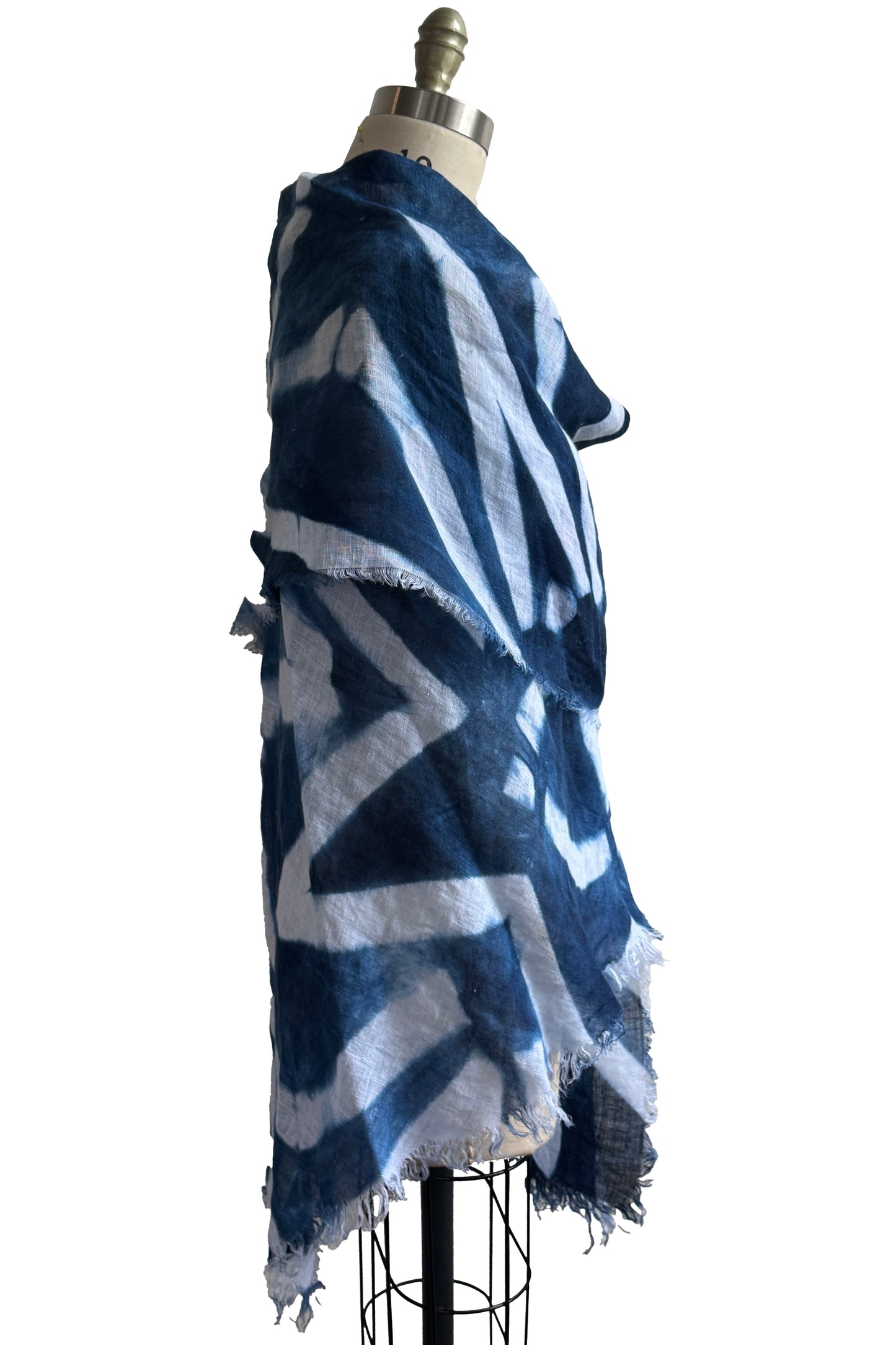 Asymmetrical Wrap Vest | Open Weave Linen | Itajime Dyed Sticks | Indigo & White