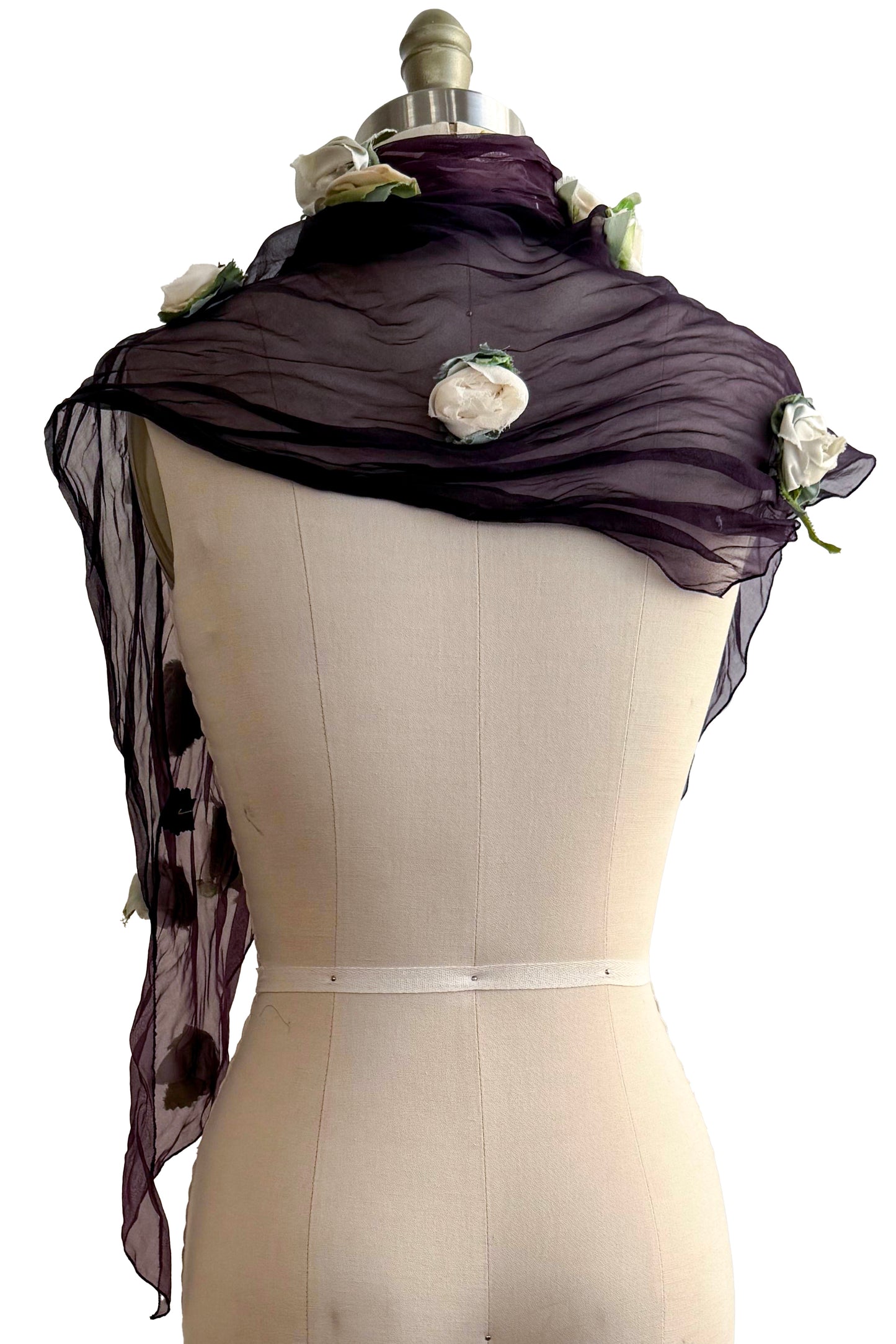 Flower Scarf | Crinkled Silk Organza | Purple & White
