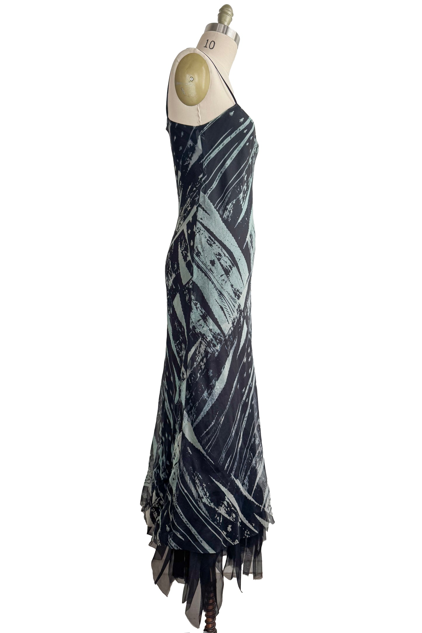 Kappa Dress | Silk w/Organza | Brass Print | Black & Aqua | Small