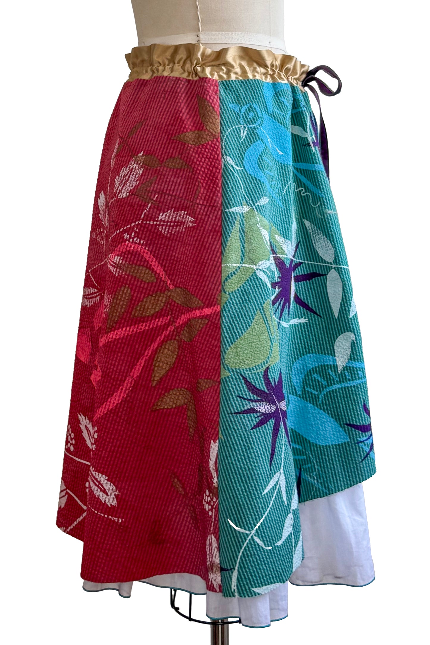 Cannes Skirt | Seersucker Cotton | Botanical Print | Turquoise & Red