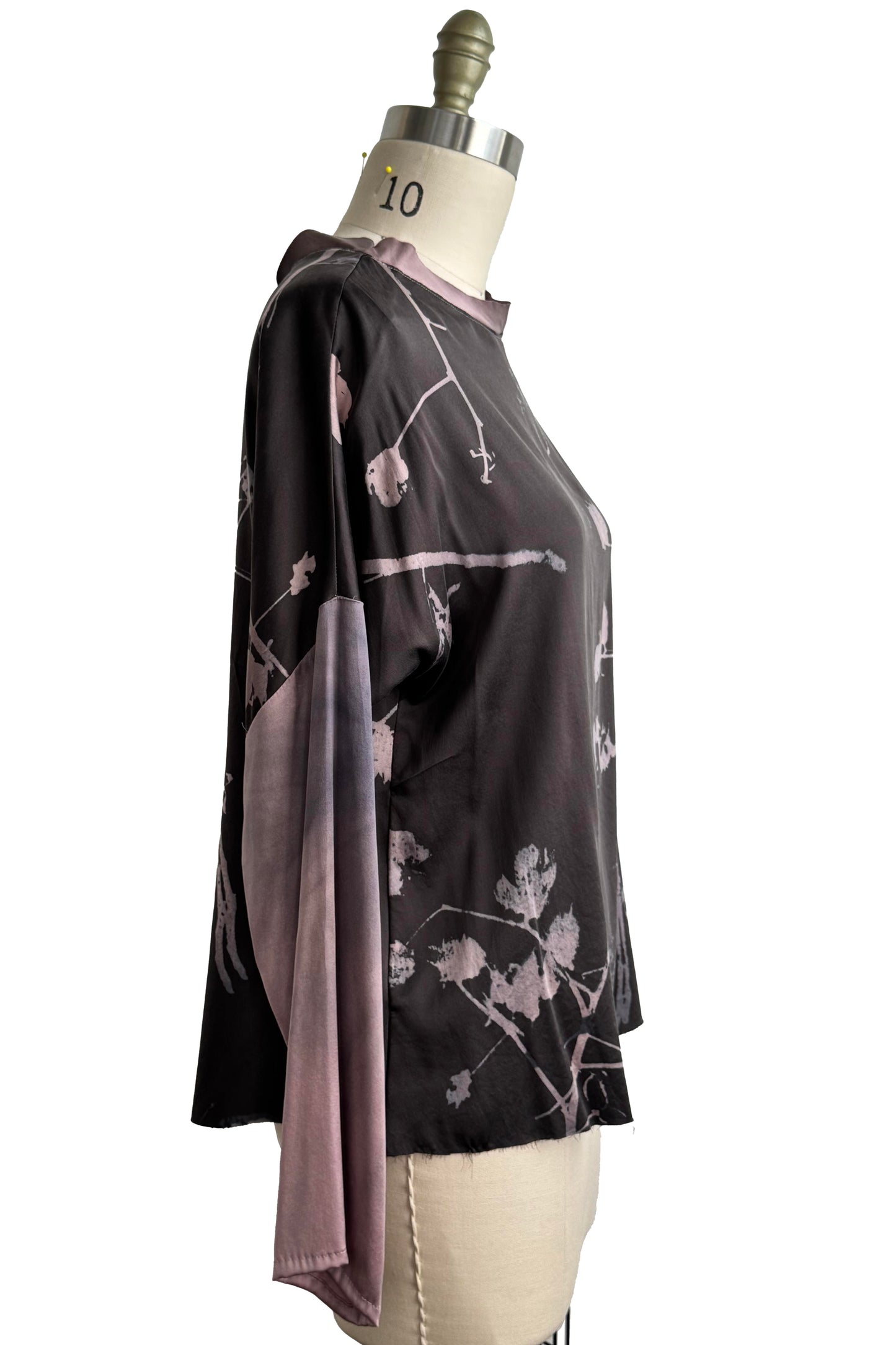 Portia Top | Stretch Silk Charmeuse | Cotton Print | Grey & Black