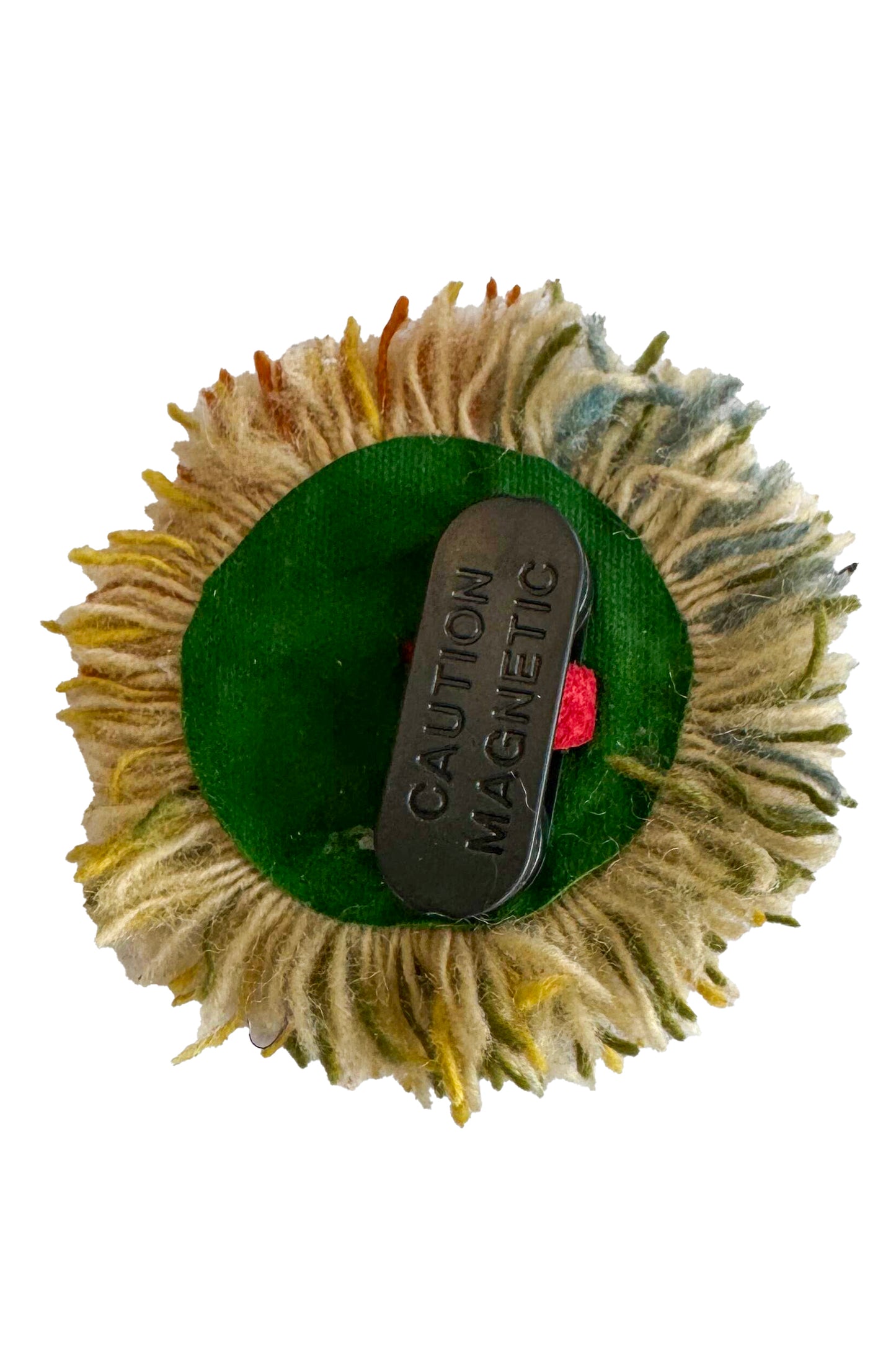 Magnetic Floral Brooch | Fringe | Leather & Wool | Green, Gold & Red