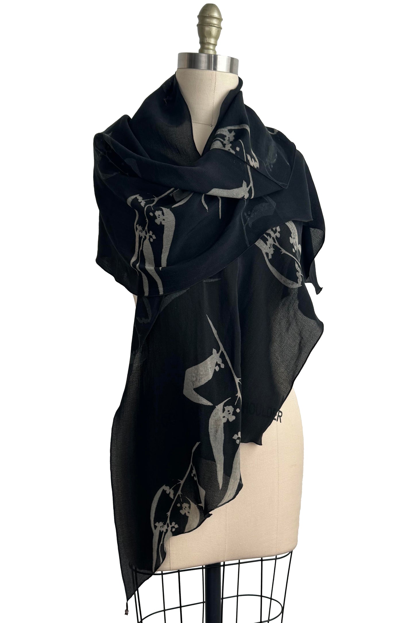 Shawl | Italian Wool | Eucalyptus Print | Black & Natural
