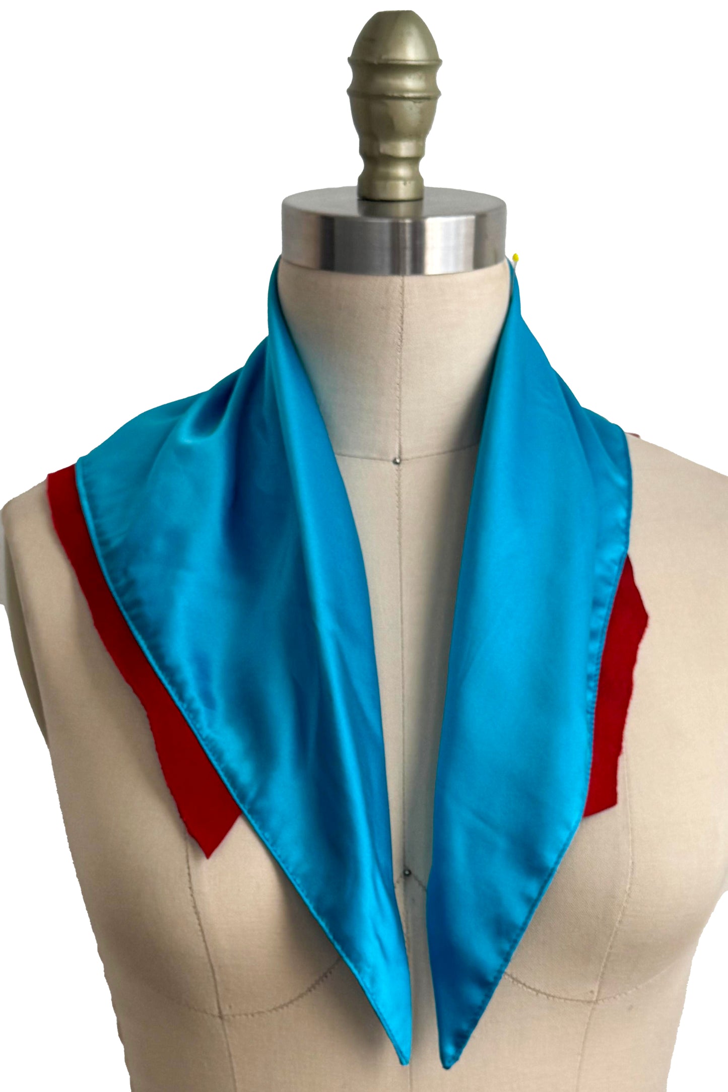 Kerchief | Bias Cut Silk Charmeuse | Leather Trim | Turquoise & Red
