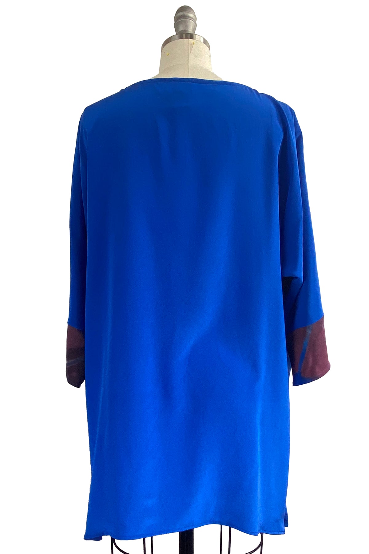 Greg's Tunic | Silk Crepe de Chine| Itajime Dyed | Red, Blue & Charcoal | Medium