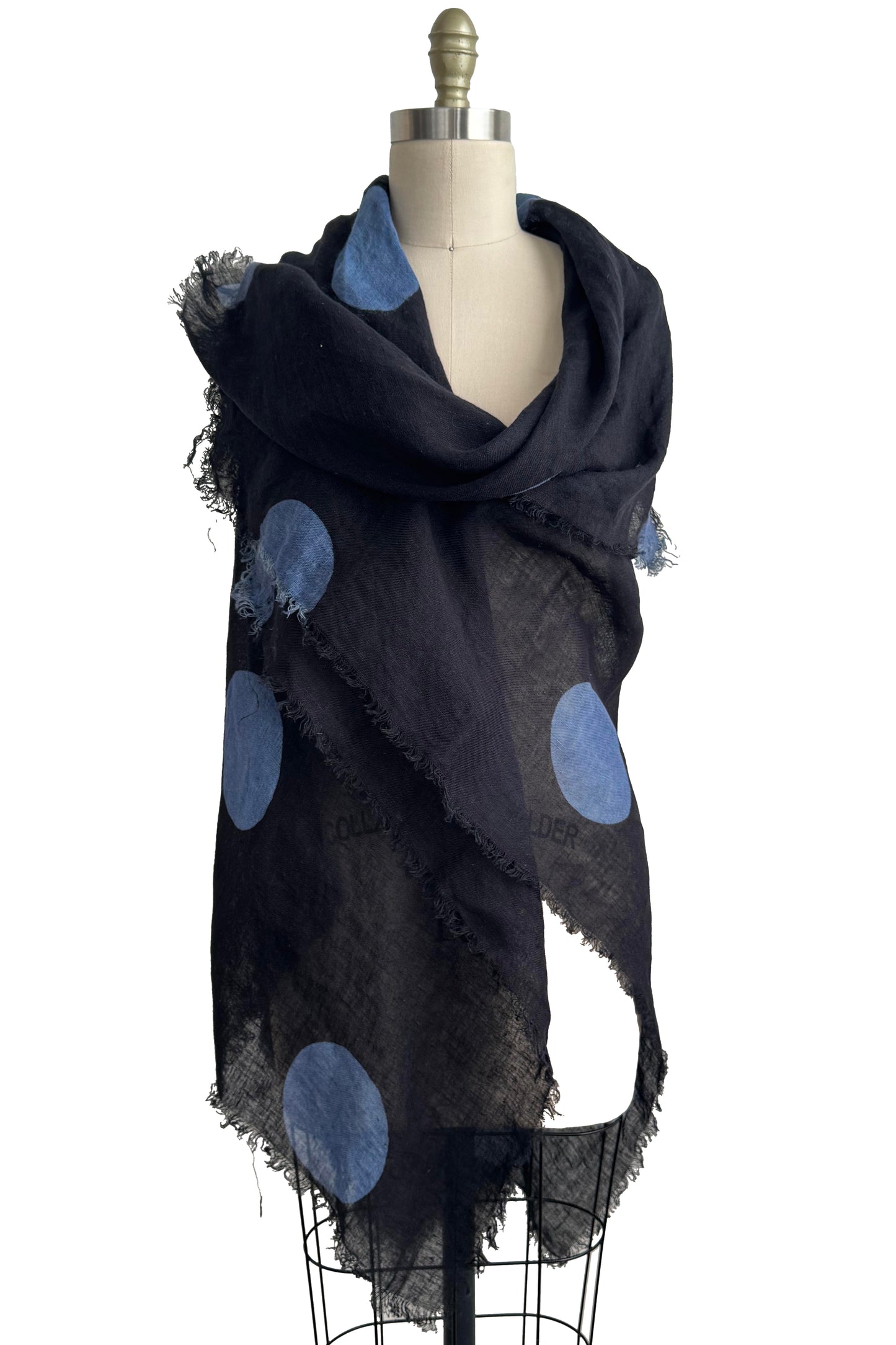 Asymmetrical Wrap Vest | Open Weave Linen | Moon Dot Print Overdye | Black & Blue
