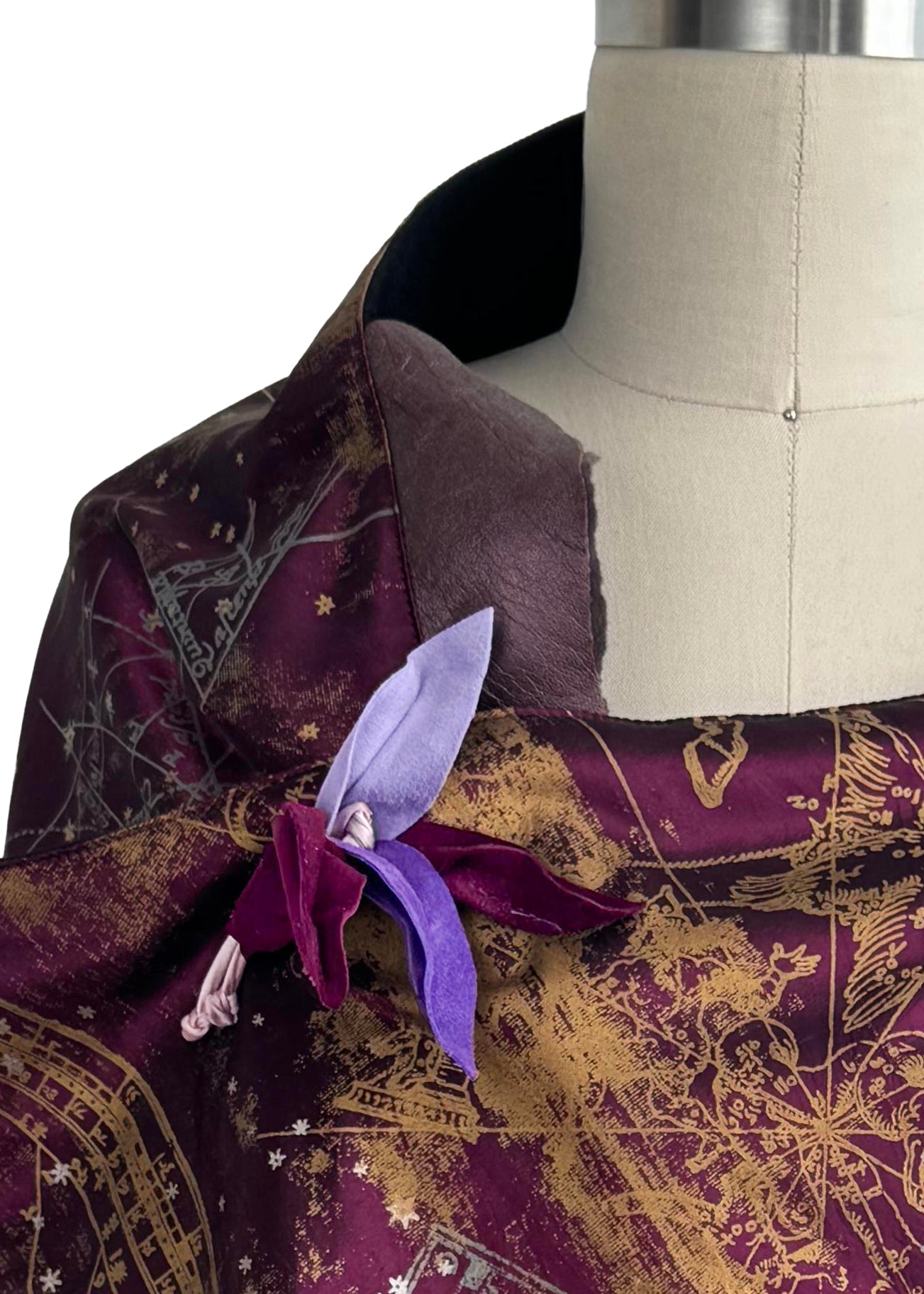 Magnetic Floral Brooch | Orchid | Leather | Magenta & Green