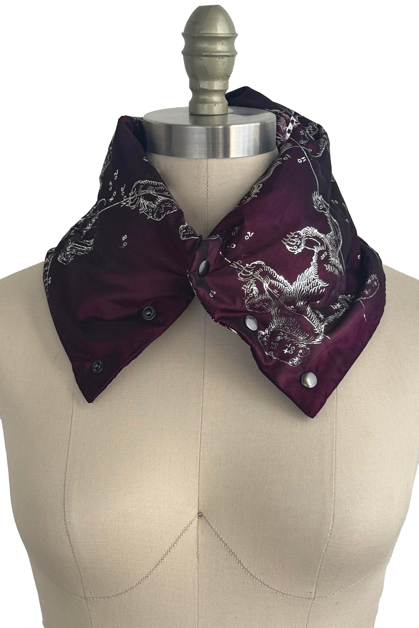 Channeled Neck Scarf | Silk Taffeta | Celestial Print | Purple & Silver