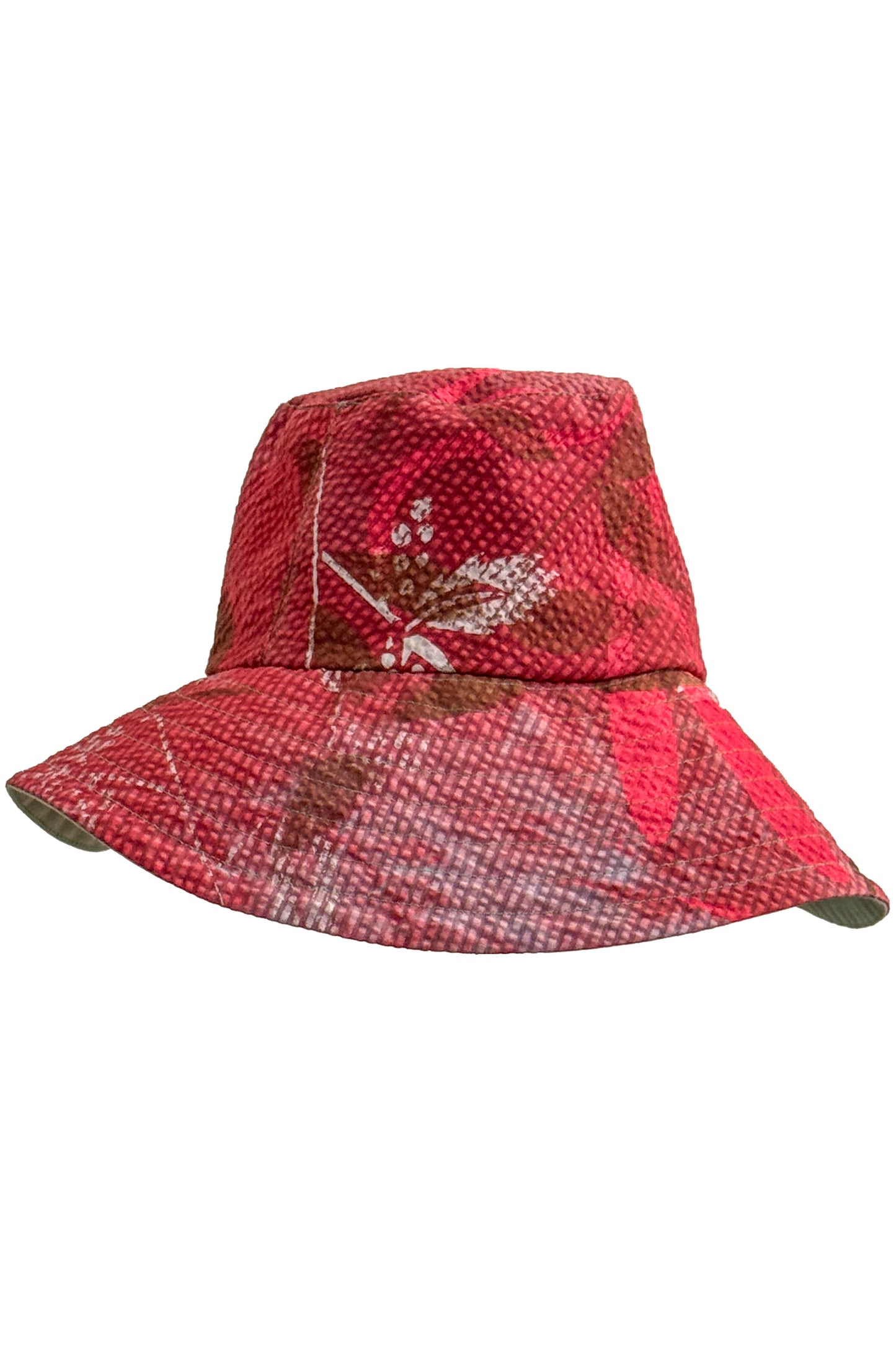 Amalfi Wide Brim Hat | Cotton | Vine Print | Red & Light Sage | Medium