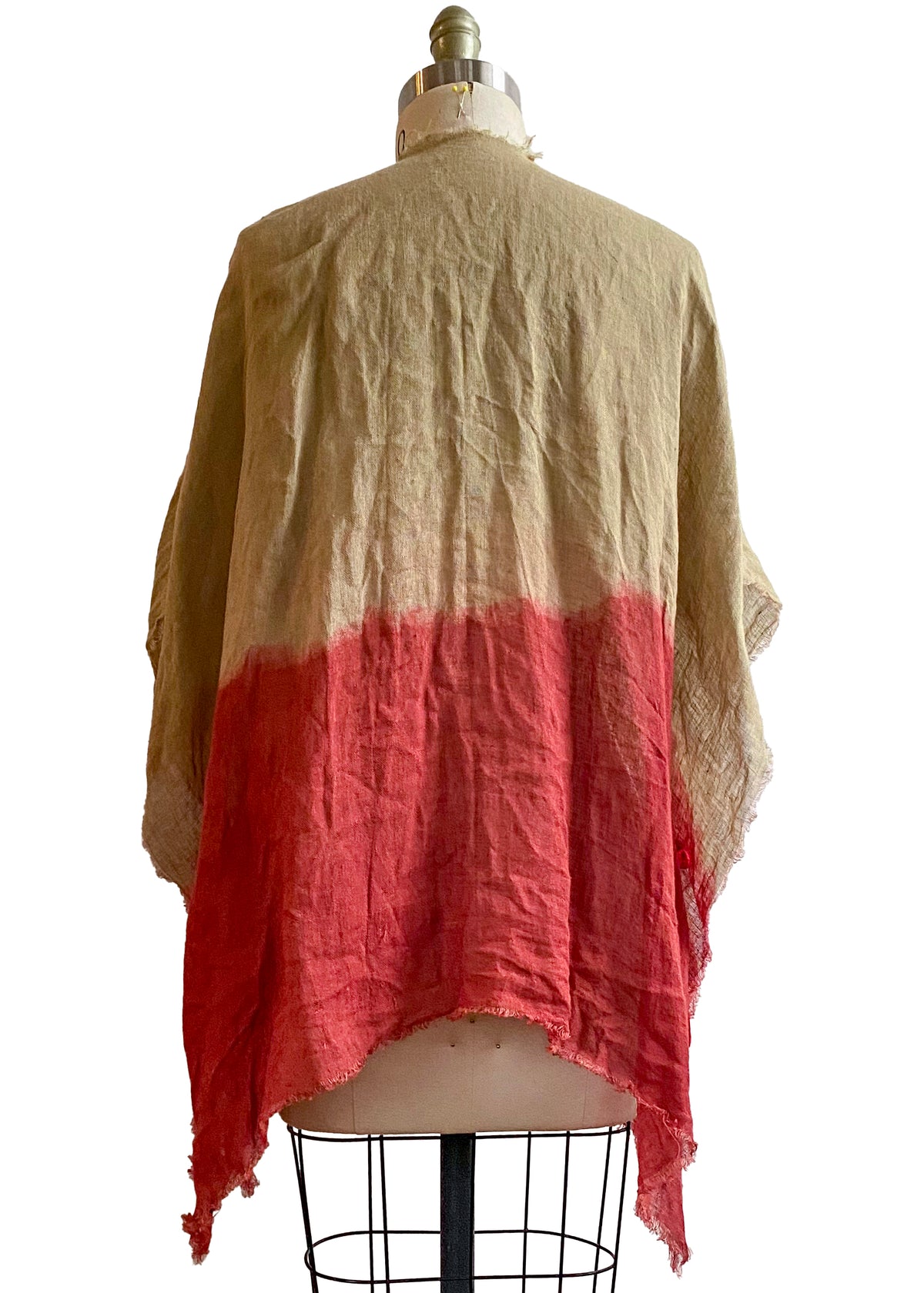 Cover-up w/ Silk Ties | Open Weave Linen | Ombre Dyed | Sage & Red