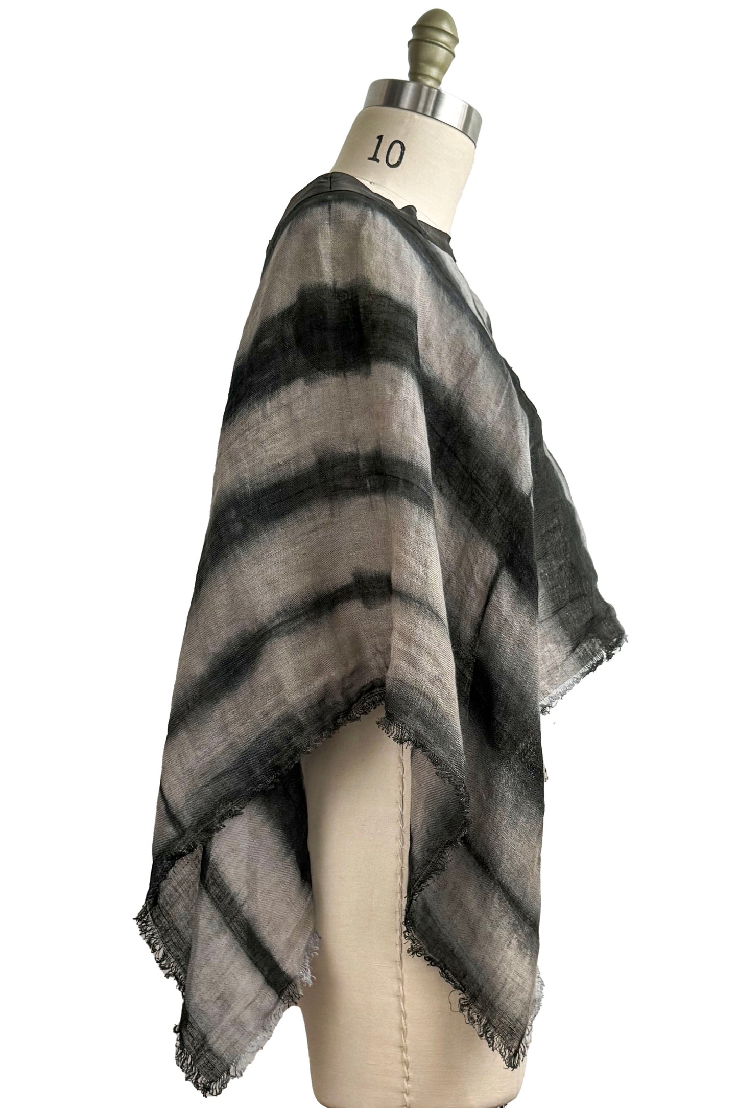 Open Weave Poncho w/ Silk Trim | Open Weave Linen | Itajime Dye | Grey & Black
