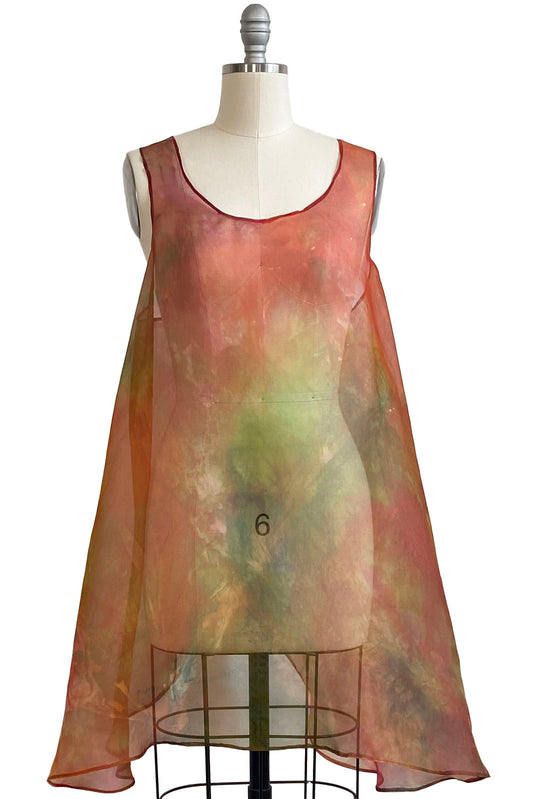 Apron Dress | Silk Organza | Painted Dye - Pink, Green & Orange
