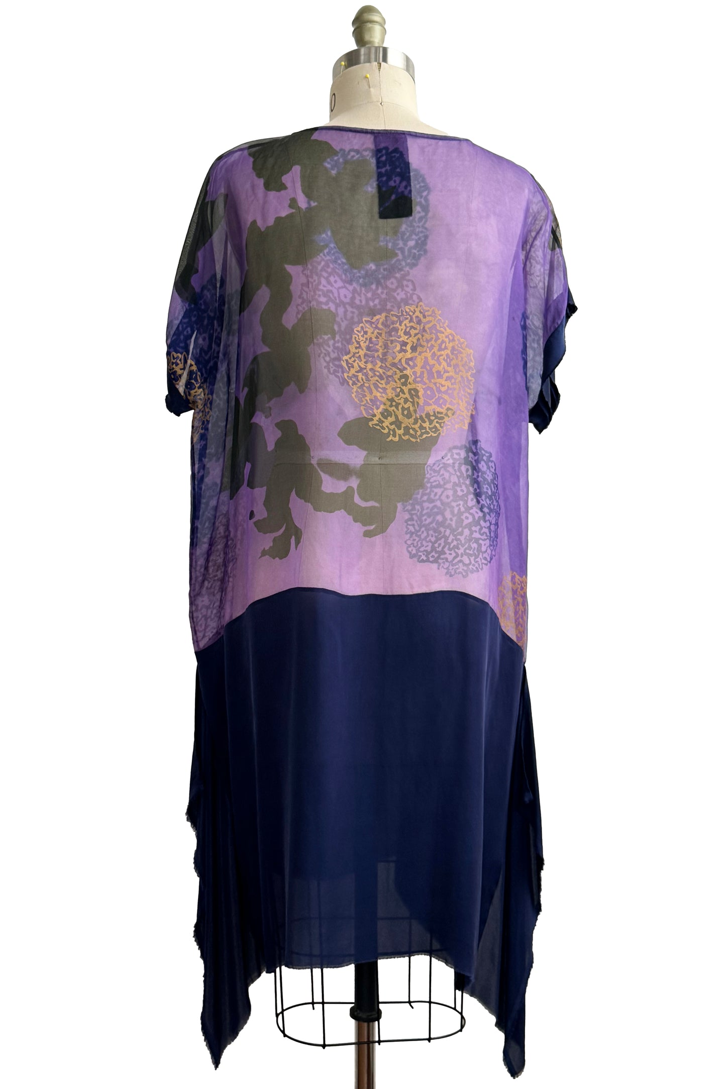 Essa Dress | Silk Organza & Silk Georgette | Hydrangea Print | Purple & Navy | Small