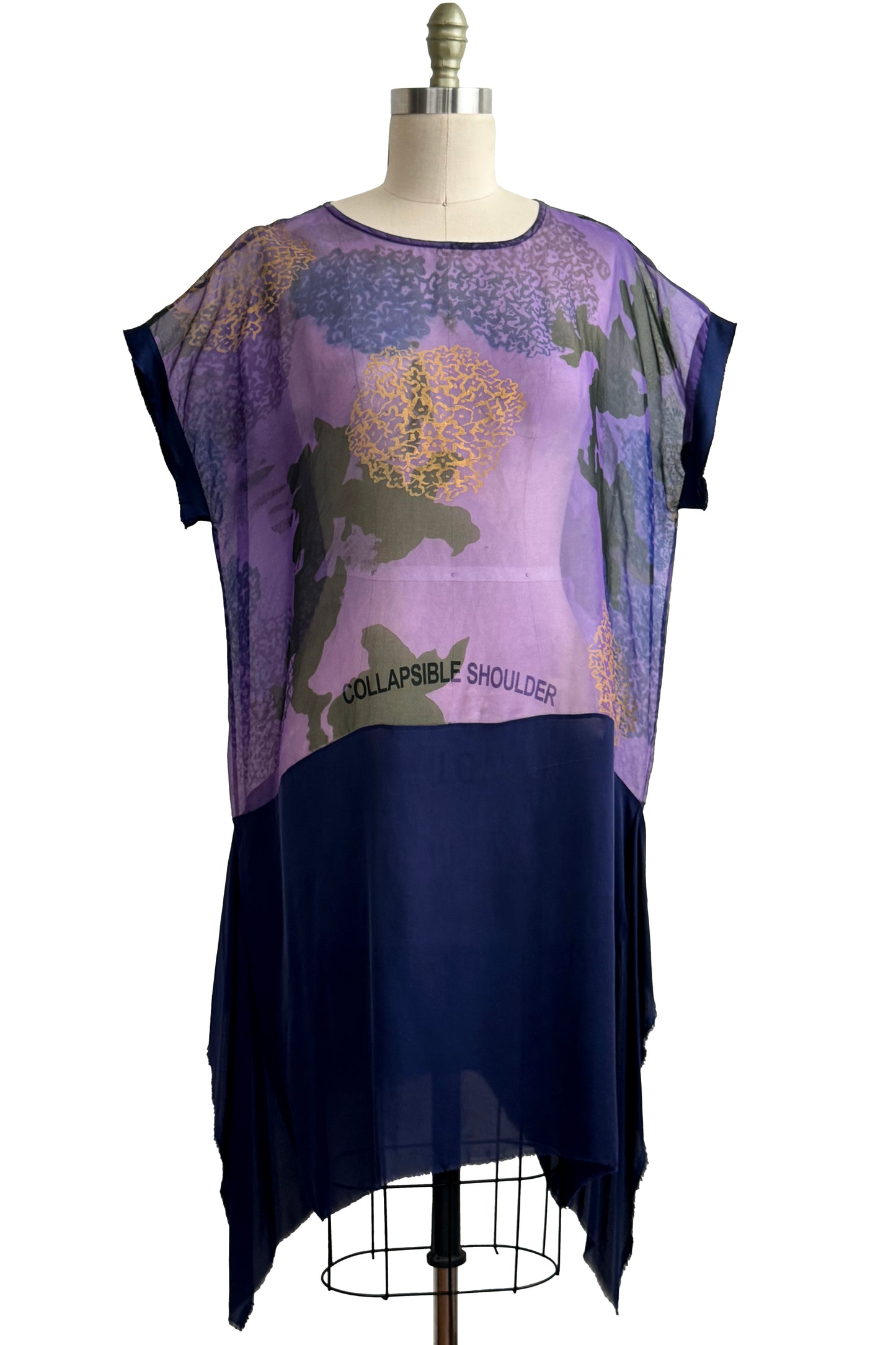 Essa Dress | Silk Organza & Silk Georgette | Hydrangea Print | Purple & Navy | Small