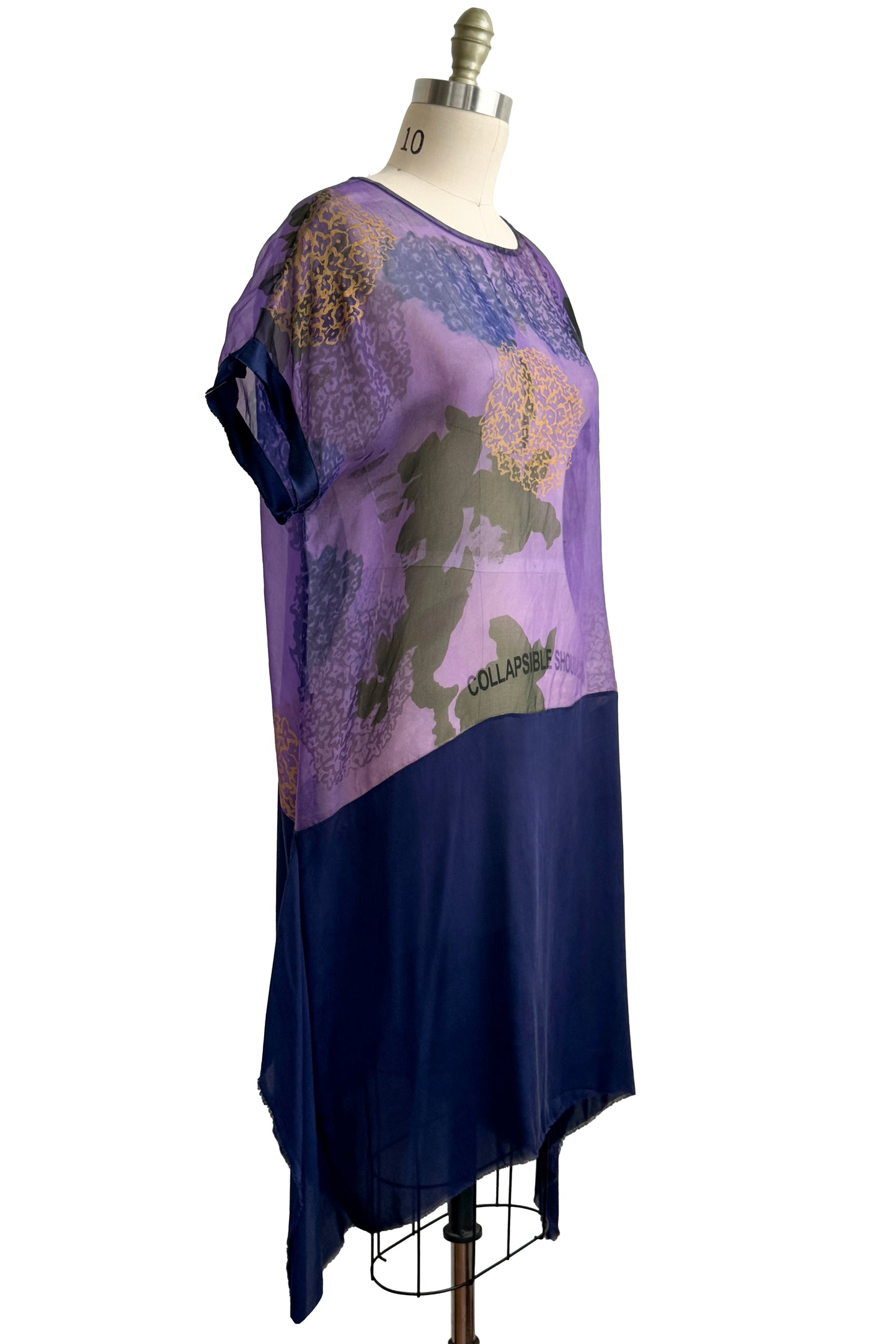 Essa Dress | Silk Organza & Silk Georgette | Hydrangea Print | Purple & Navy | Small