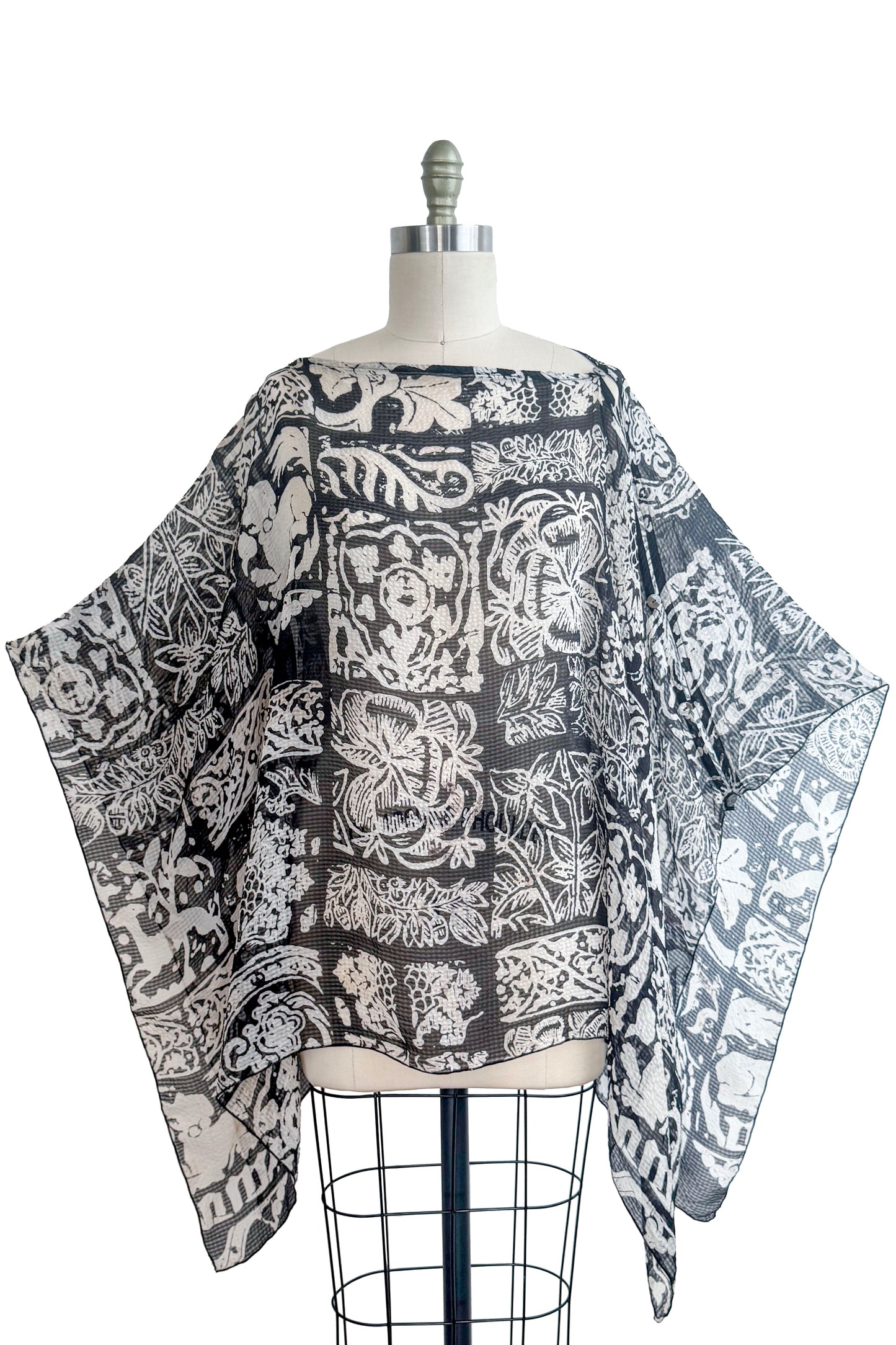 Button Drape | Seersucker Silk | Tile Print | Black & White