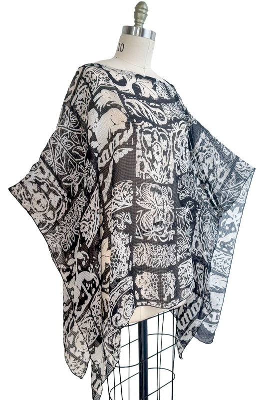 Button Drape | Seersucker Silk | Tile Print | Black & White