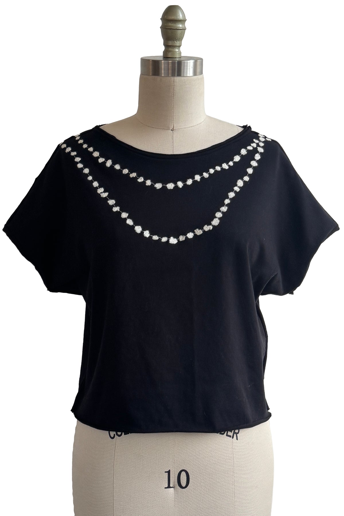 Jen Top | Organic Cotton Jersey | Needle Felted Pearl Necklaces | Black | Small
