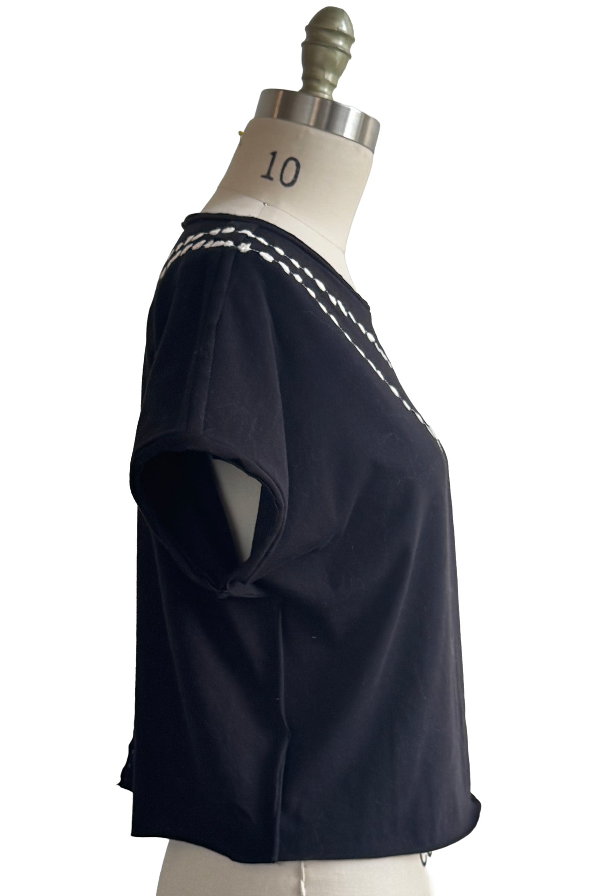 Jen Top | Organic Cotton Jersey | Needle Felted Pearl Necklaces | Black | Small