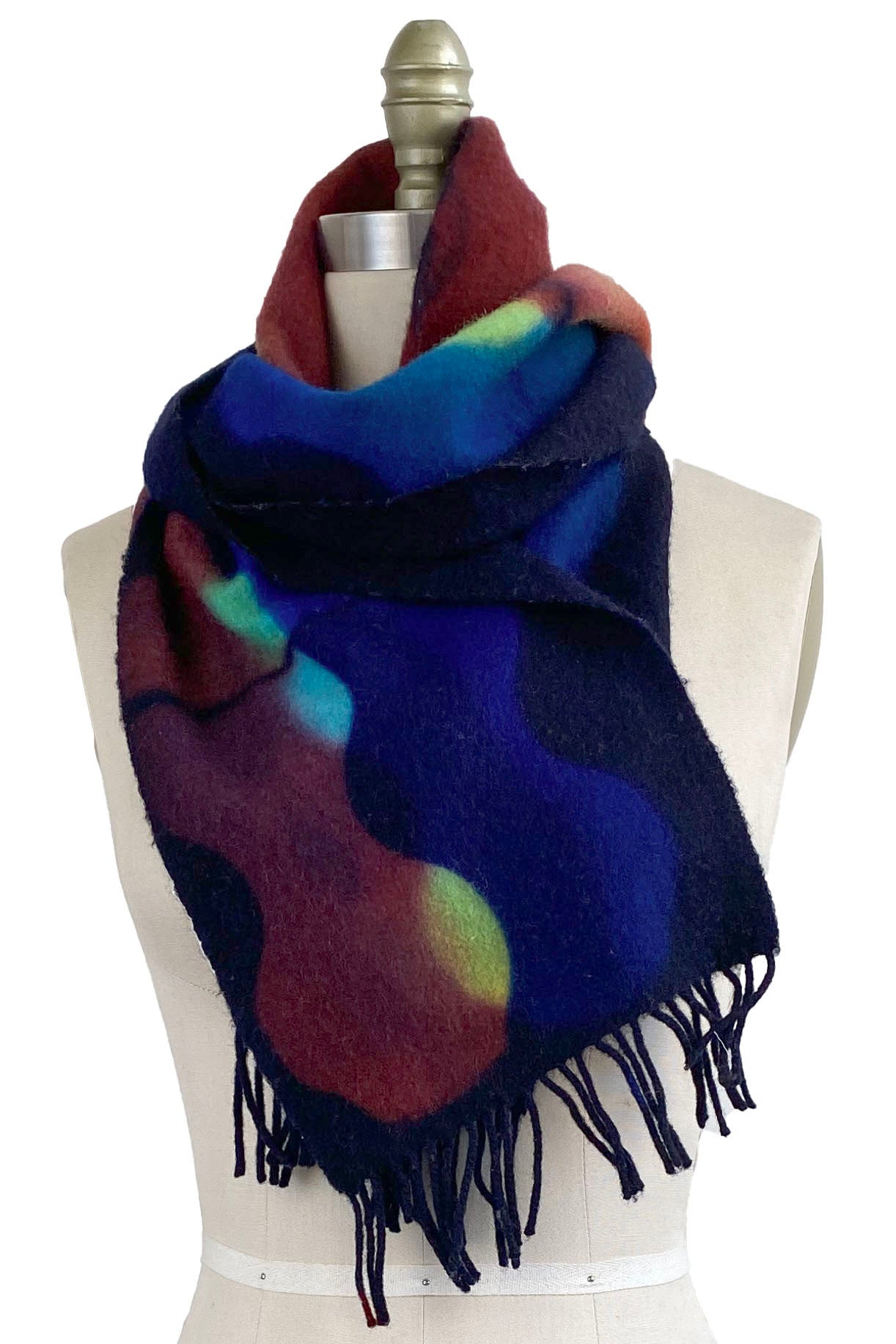 Cashmere Fringe Scarf w/ Shibori Dye - Blue & Wine