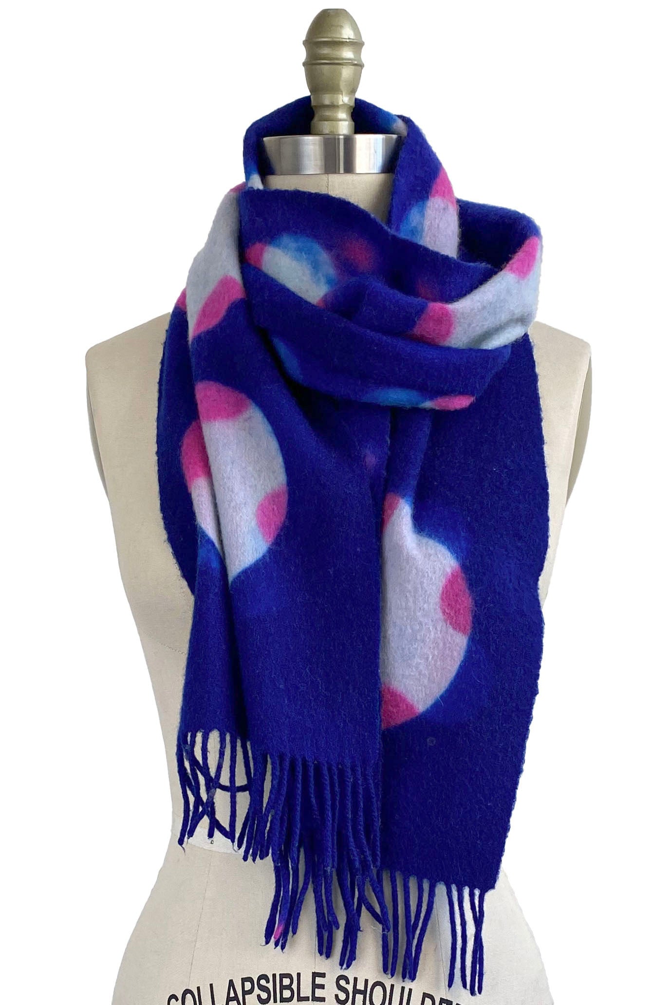 Cashmere Fringe Scarf w/ Shibori Circle Dye - Blue & Purple