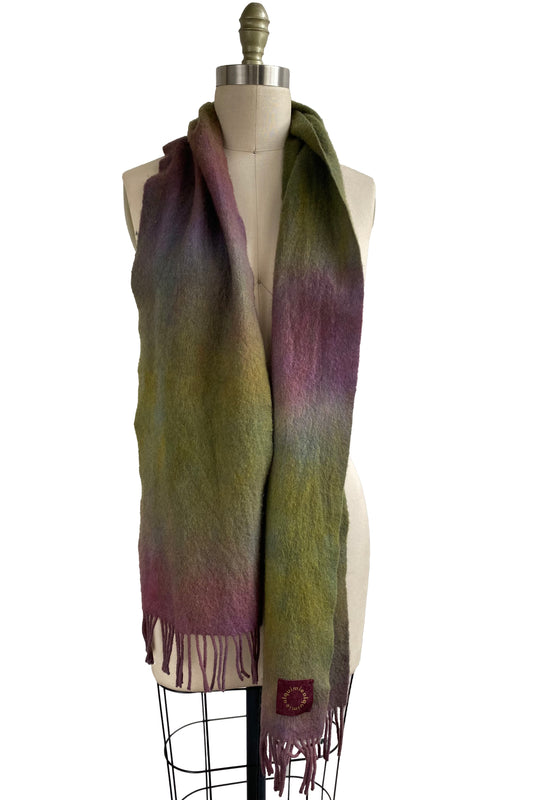 Cashmere Fringe Scarf w/ Ombre Dye - Olive & Purple