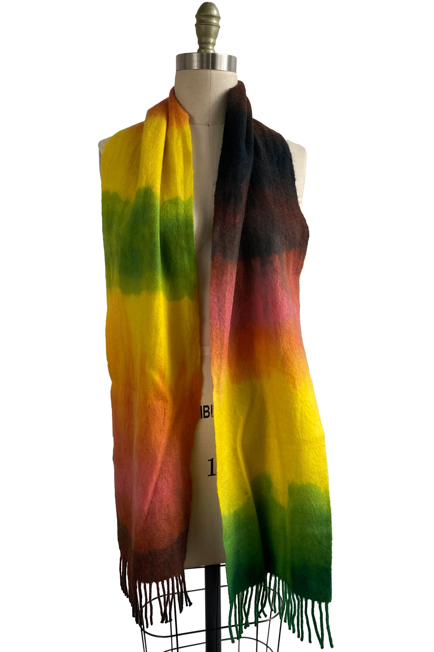 Cashmere Fringe Scarf w/ Ombre Dye - Yellow, Green & Coral